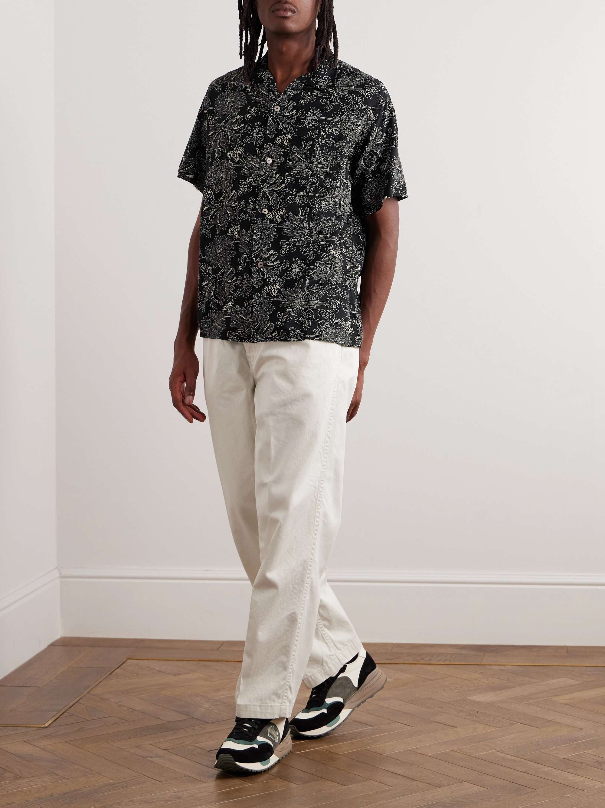 ORSLOW Camp-Collar Floral-Print Voile Shirt