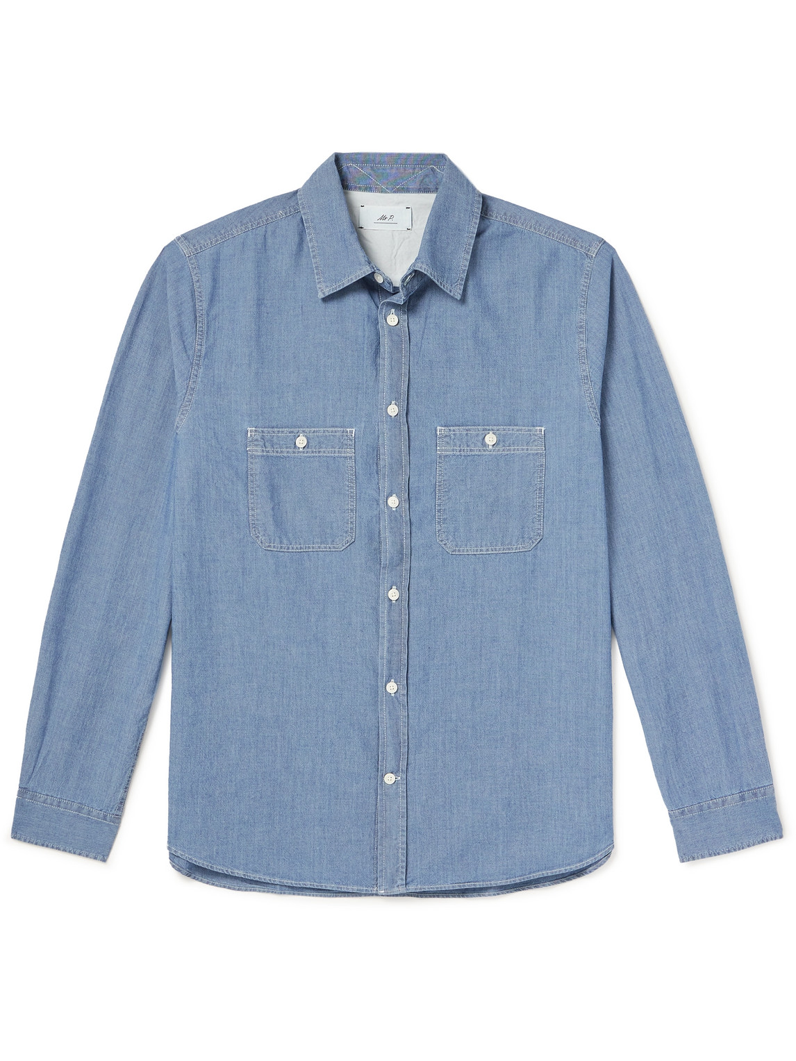 Mr P Slim-fit Cotton-chambray Shirt In Blue