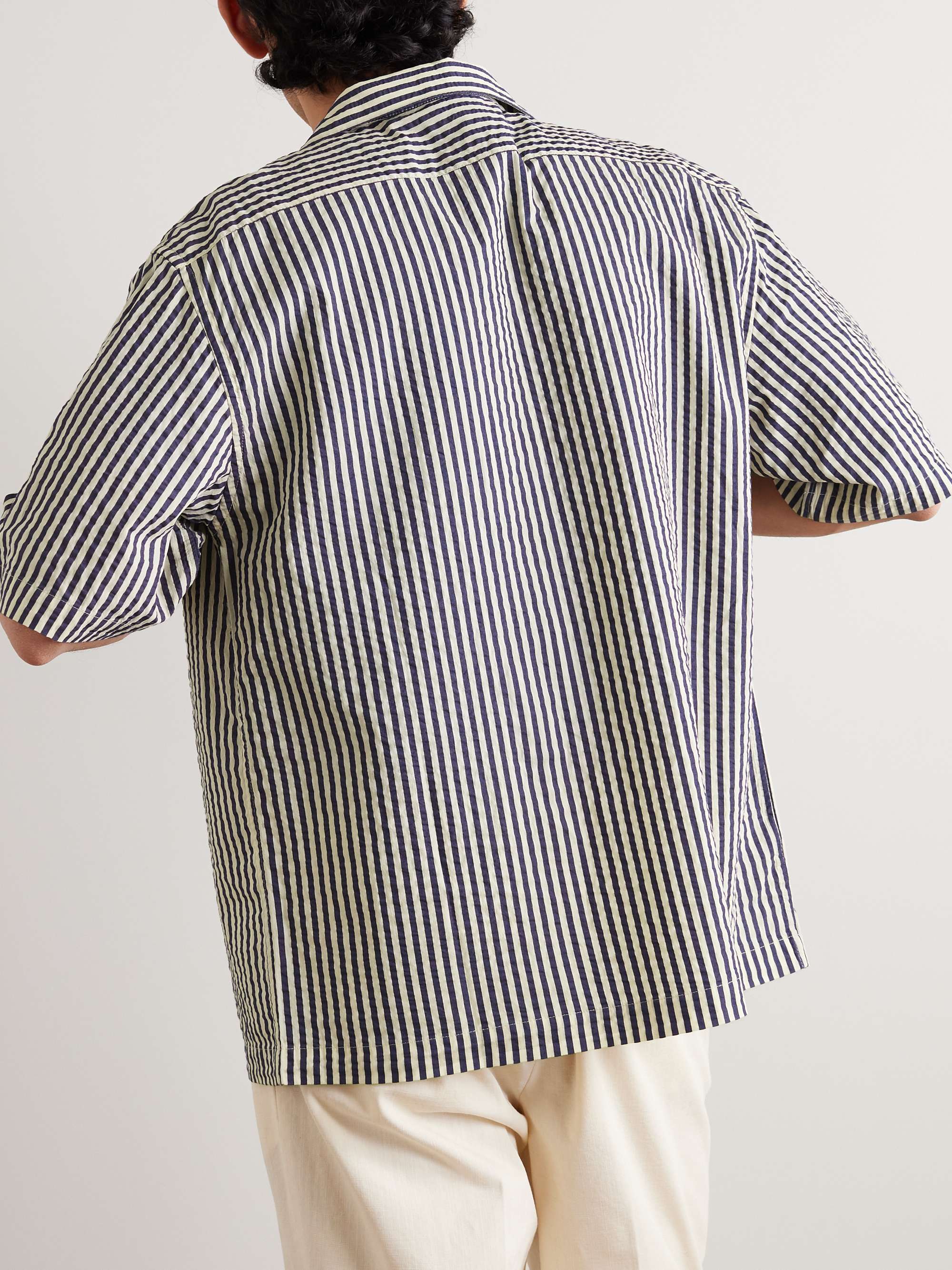 BARENA Camp-Collar Striped Cotton-Blend Seersucker Shirt