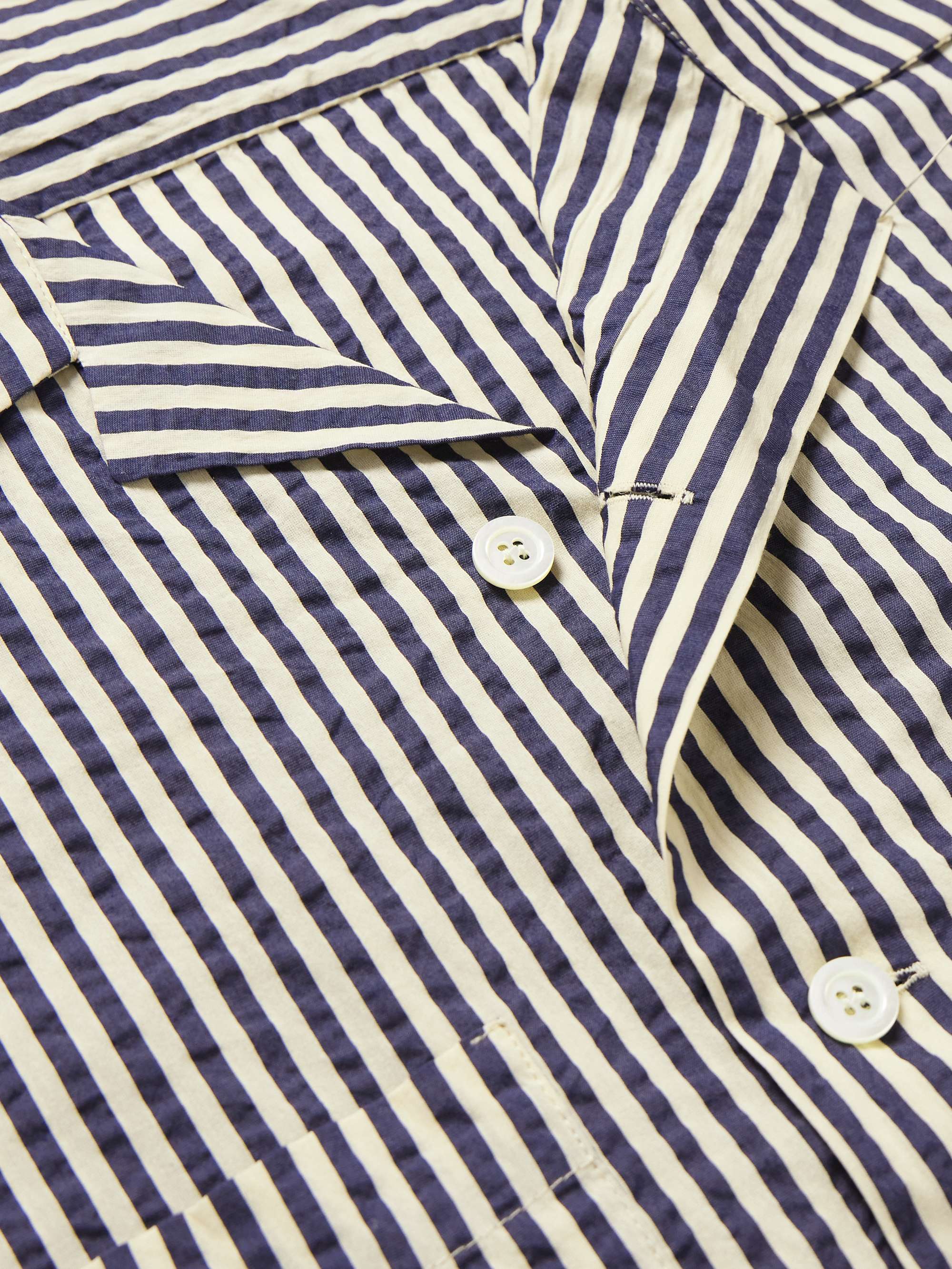 BARENA Camp-Collar Striped Cotton-Blend Seersucker Shirt