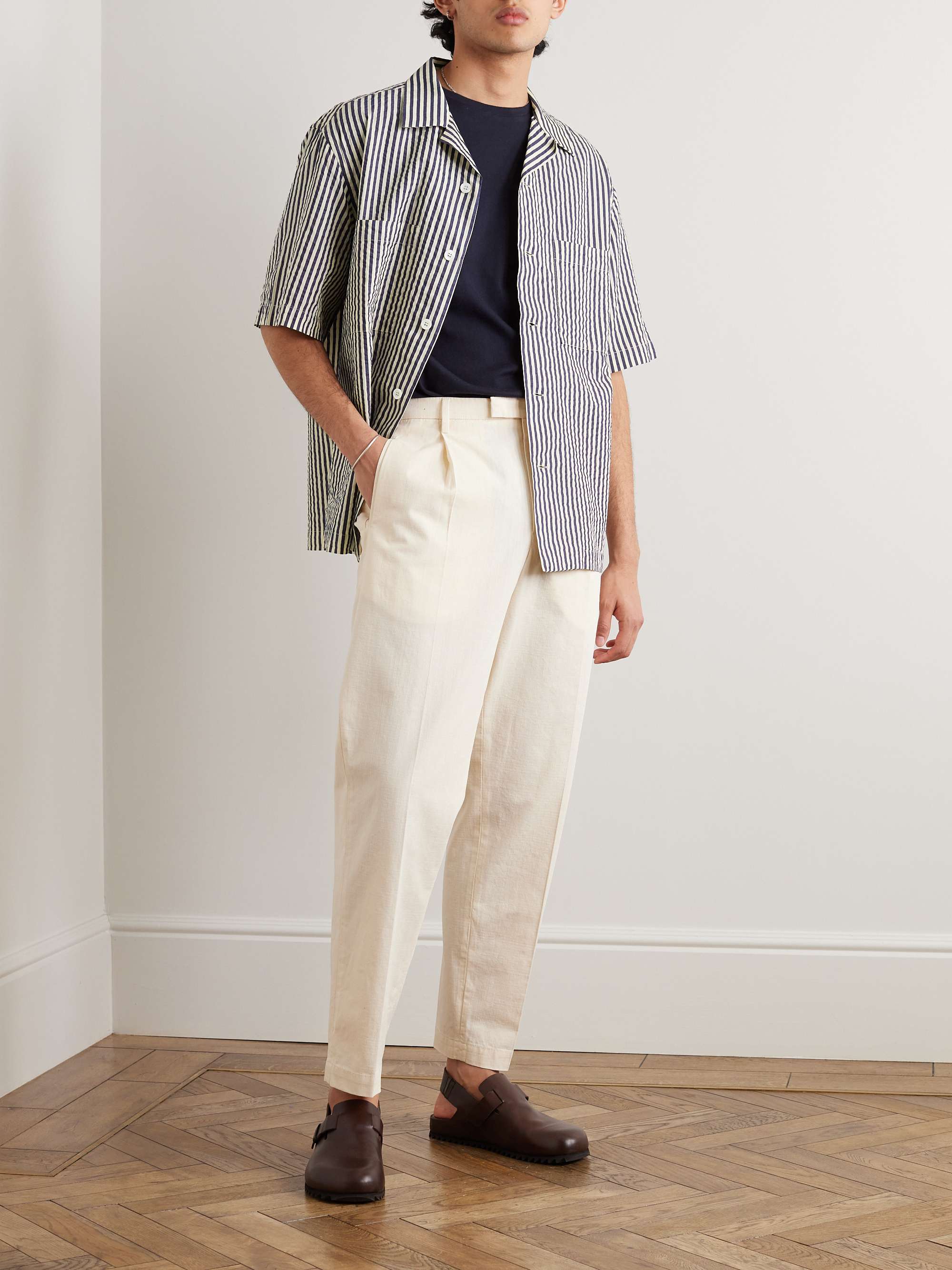 BARENA Camp-Collar Striped Cotton-Blend Seersucker Shirt for Men | MR ...