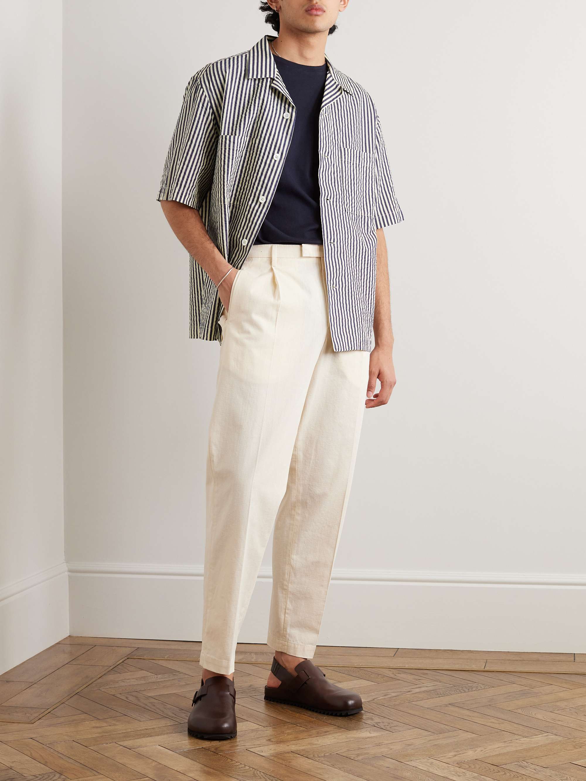 BARENA Camp-Collar Striped Cotton-Blend Seersucker Shirt