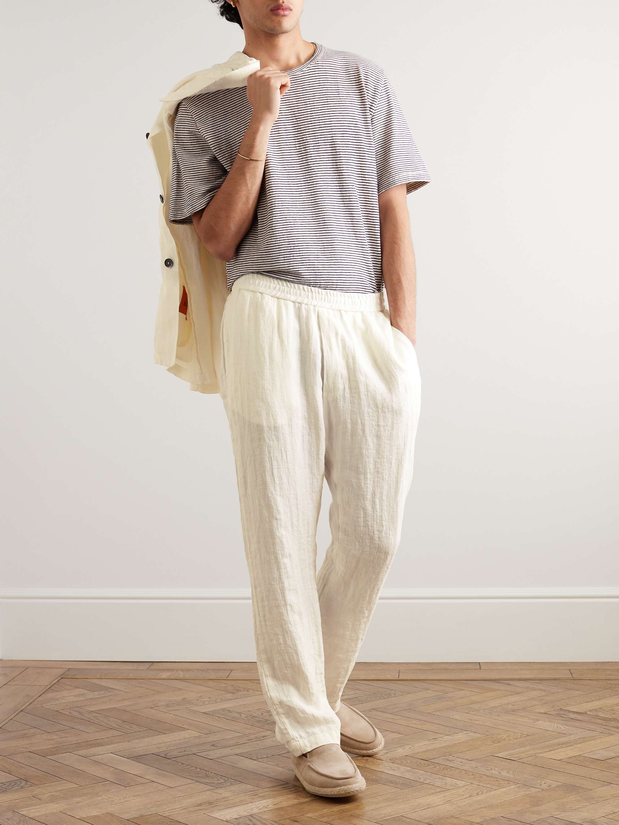 BARENA Straight-Leg Striped Linen Drawstring Trousers for Men