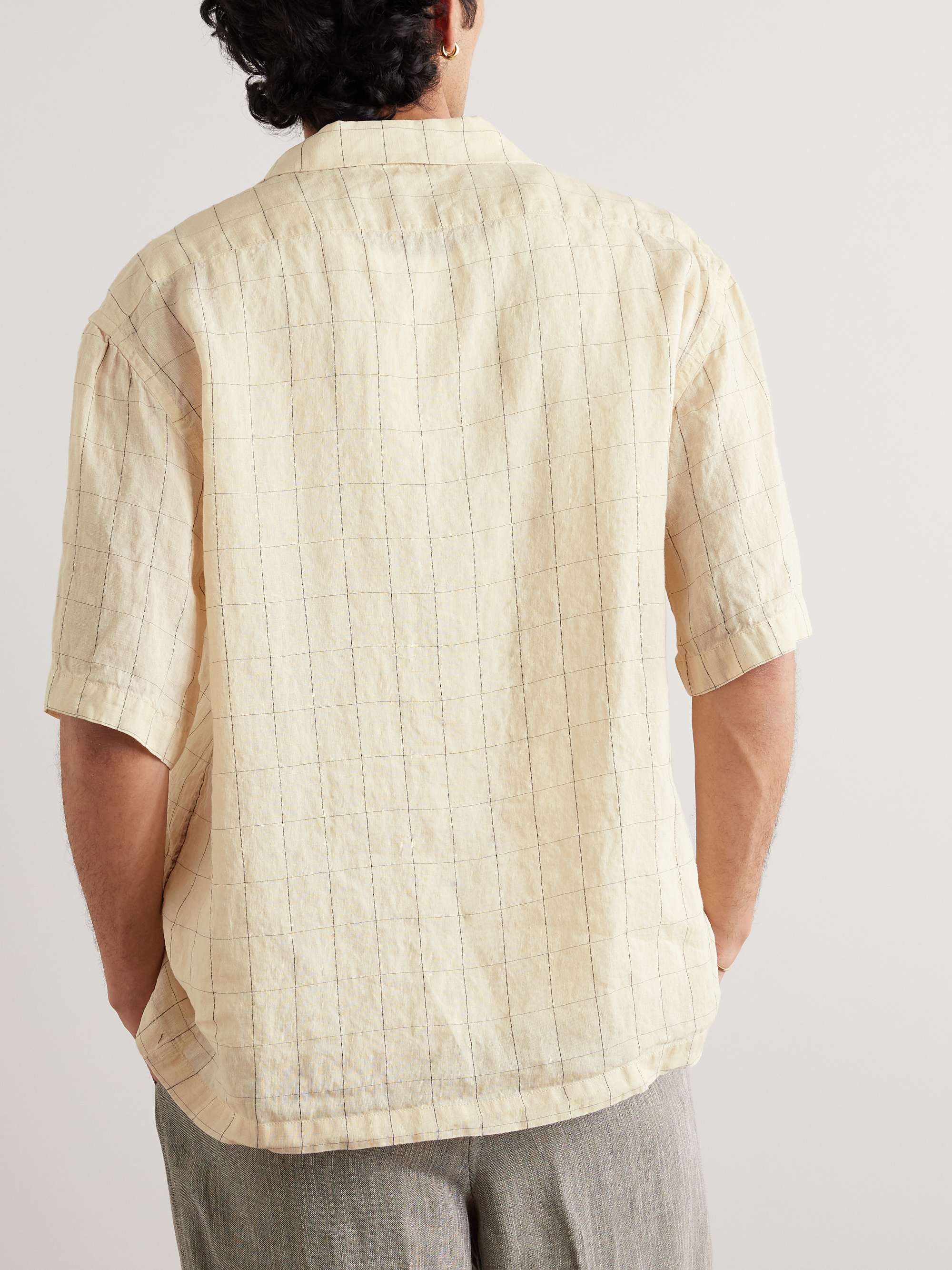 BARENA Camp-Collar Checked Linen-Blend Shirt