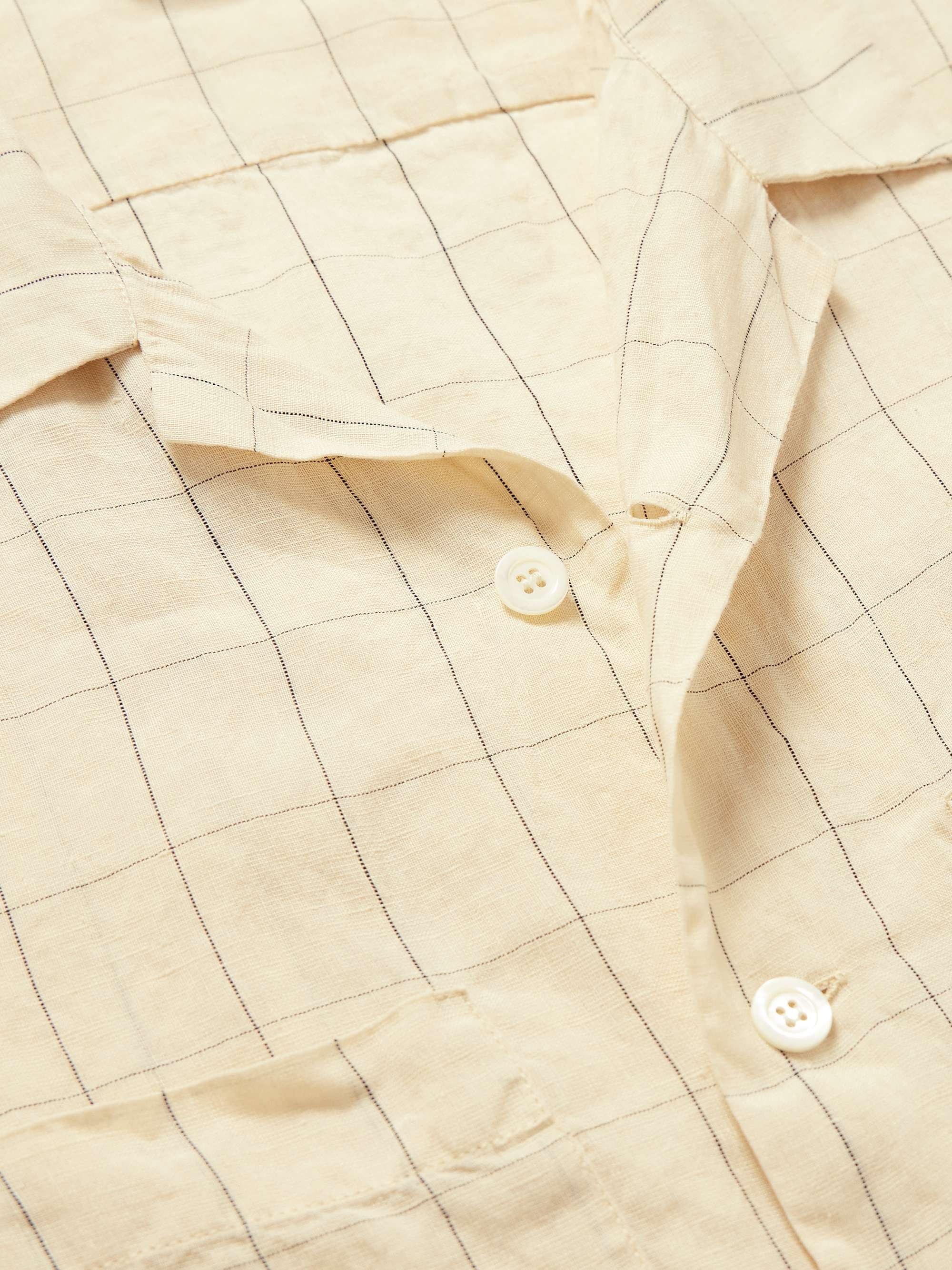 BARENA Camp-Collar Checked Linen-Blend Shirt