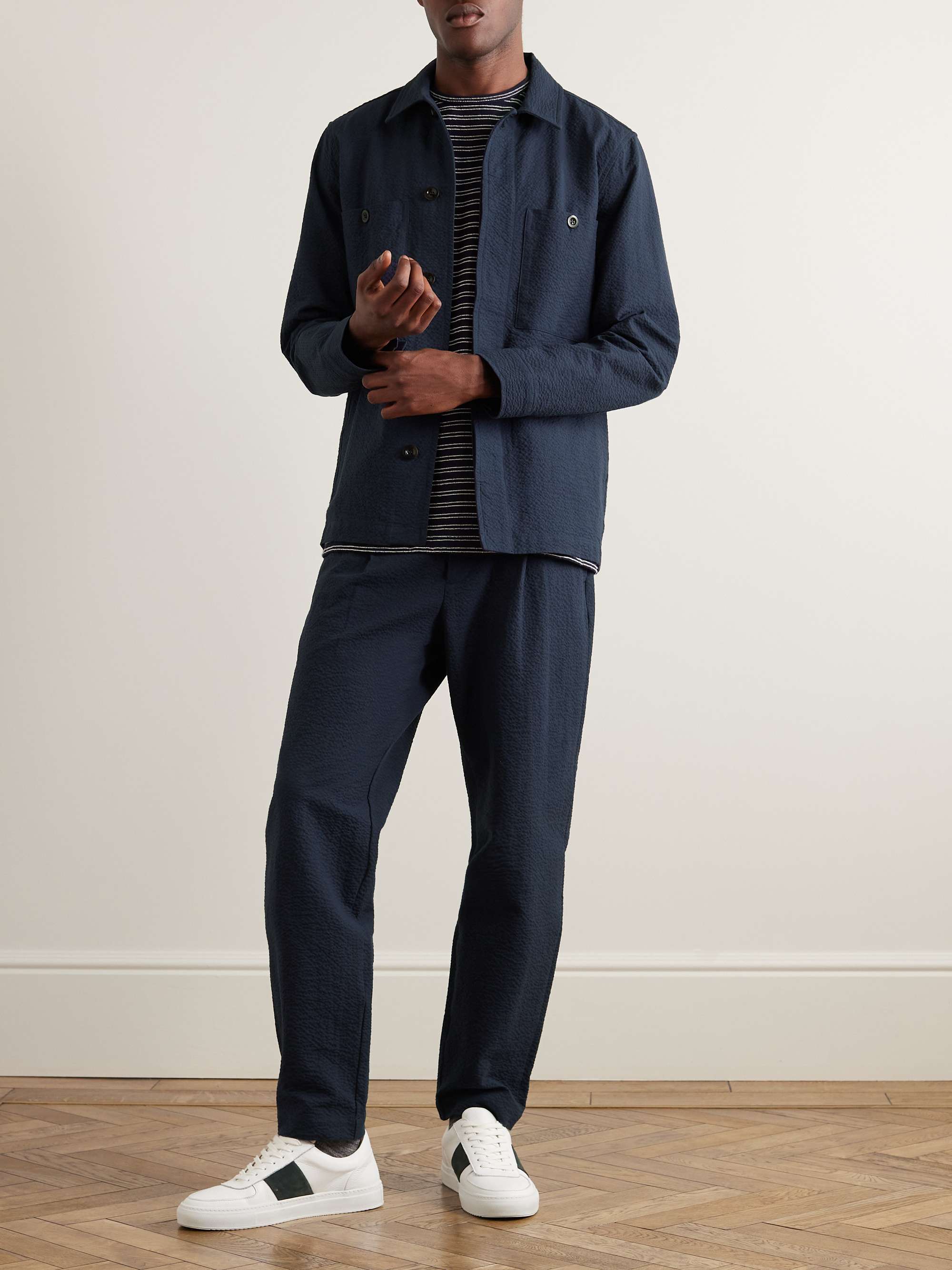 MR P. Straight-Leg Pleated Cotton-Blend Seersucker Trousers for Men ...