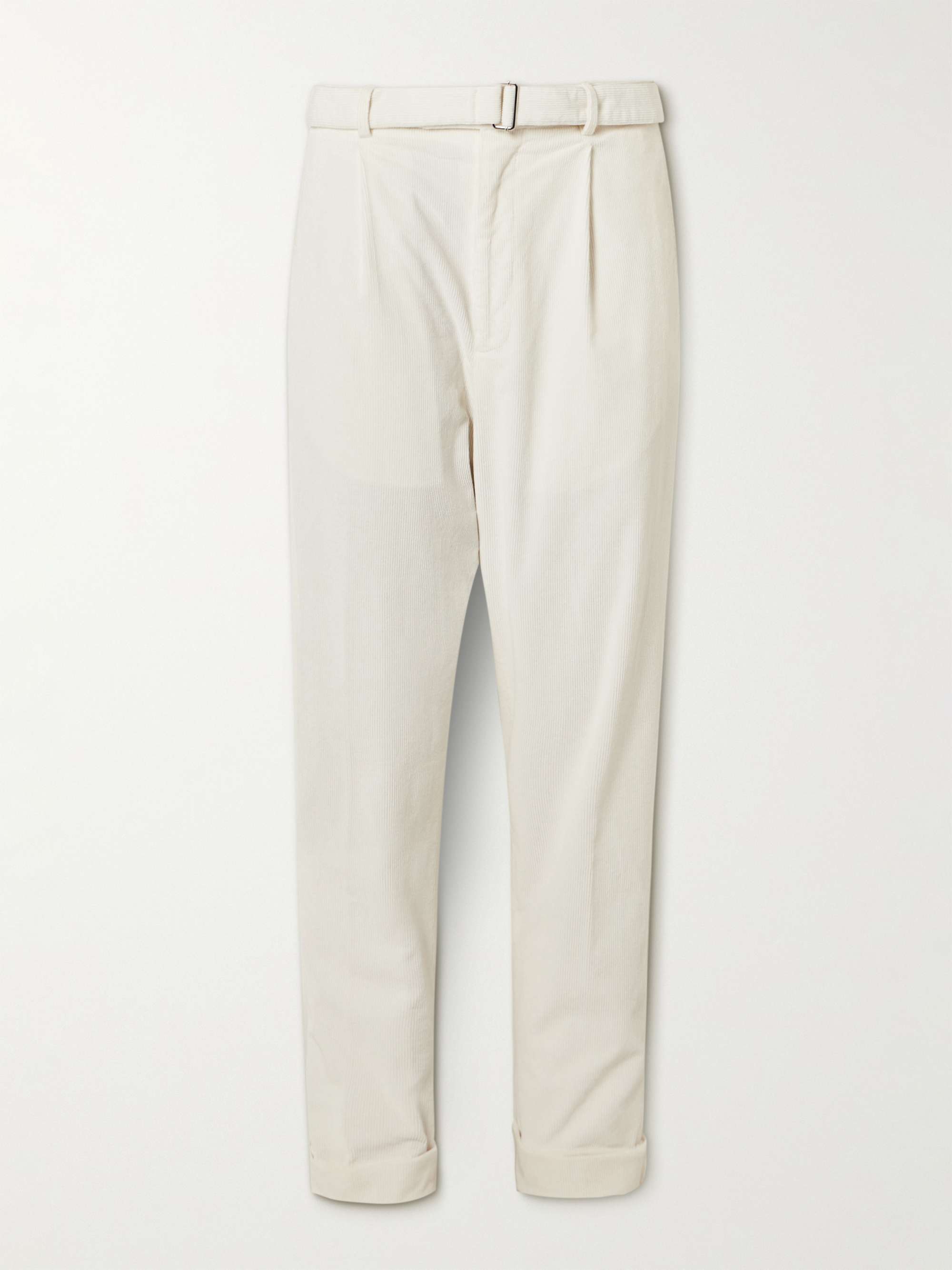 OFFICINE GÉNÉRALE Hugo Tapered Belted Cotton-Blend Corduroy Trousers ...