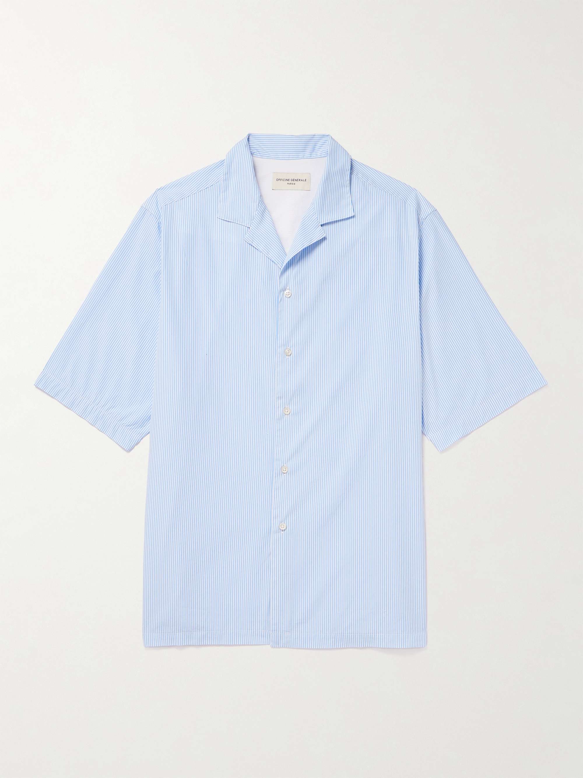 OFFICINE GÉNÉRALE Eren Camp-Collar Striped Cotton-Poplin Shirt for Men ...
