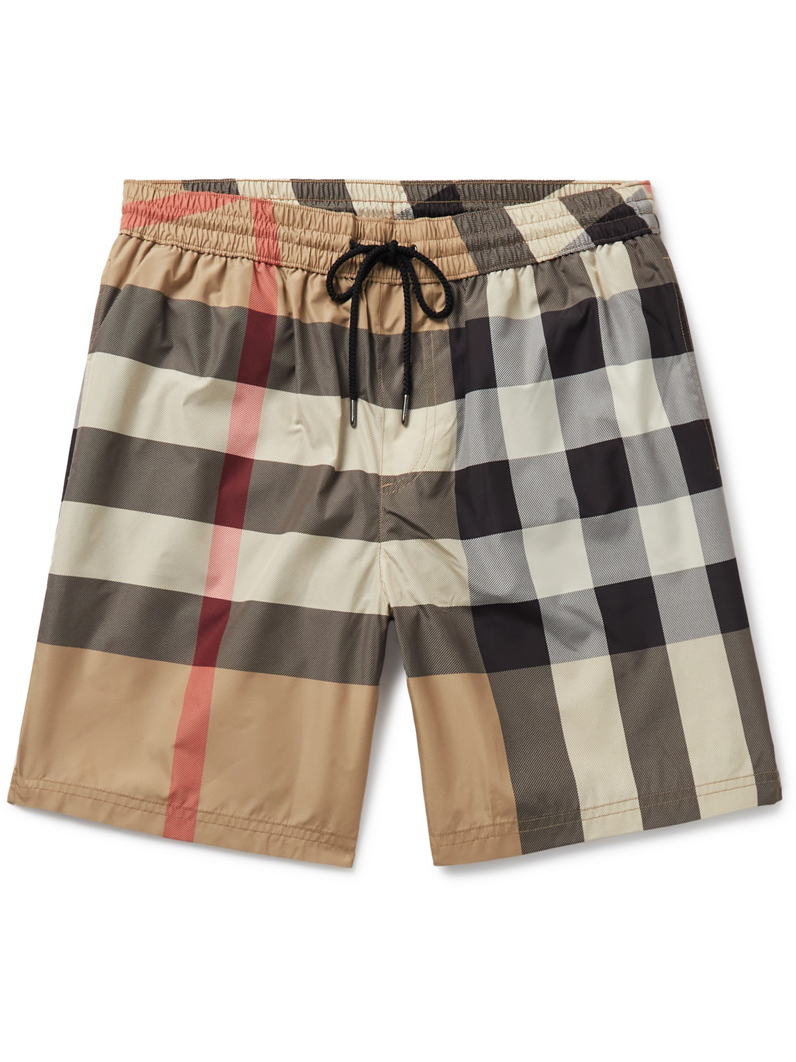 Shop Burberry Straight-leg Long-length Checked Swim Shorts In Neutrals