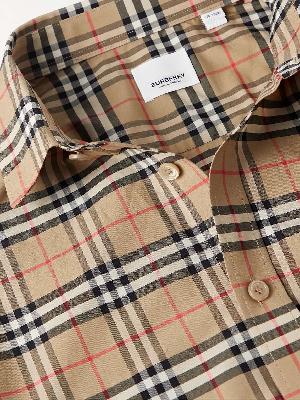 Shop Burberry Checked Stretch-cotton Poplin Shirt In Neutrals