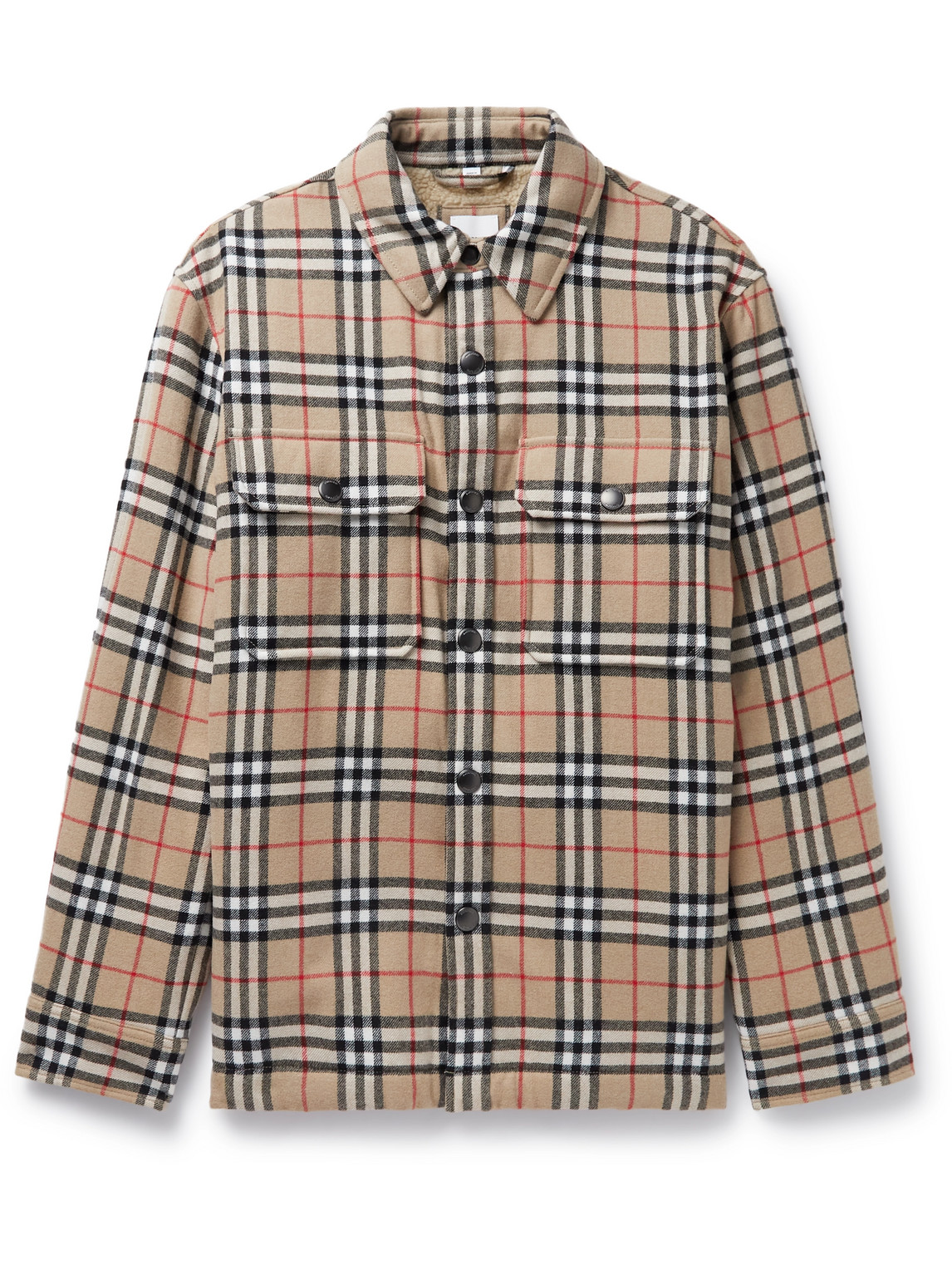 Shop Burberry Fleece-lined Checked Wool And Cotton-blend Flannel Overshirt In Neutrals