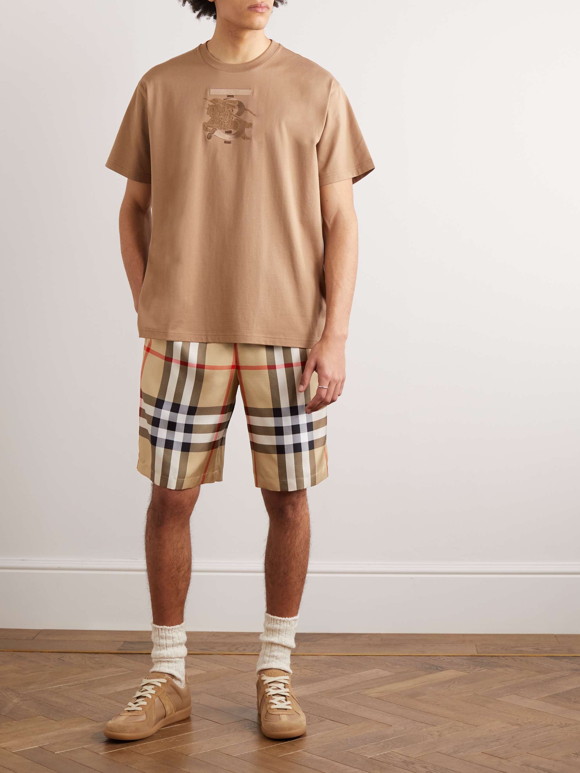 BURBERRY Straight-Leg Checked Silk-Twill Shorts for Men