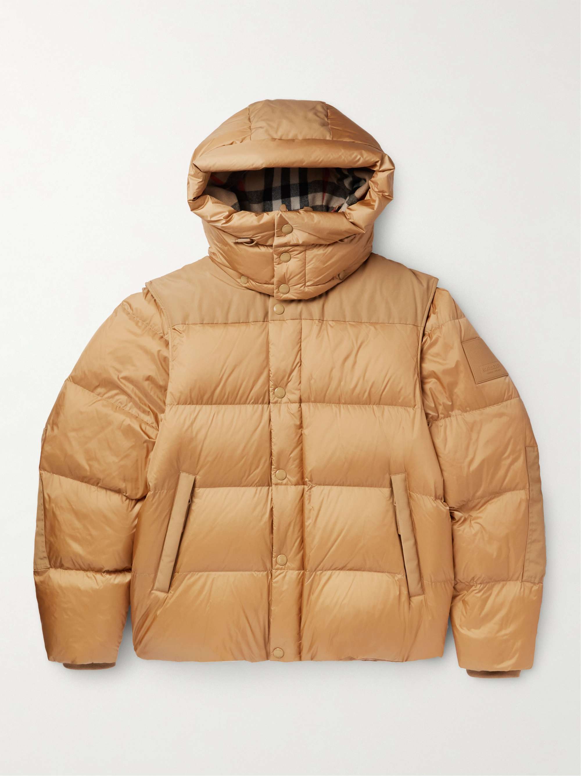 BURBERRY Convertible Logo-Appliqued Quilted Shell Hooded Down Jacket,Beige