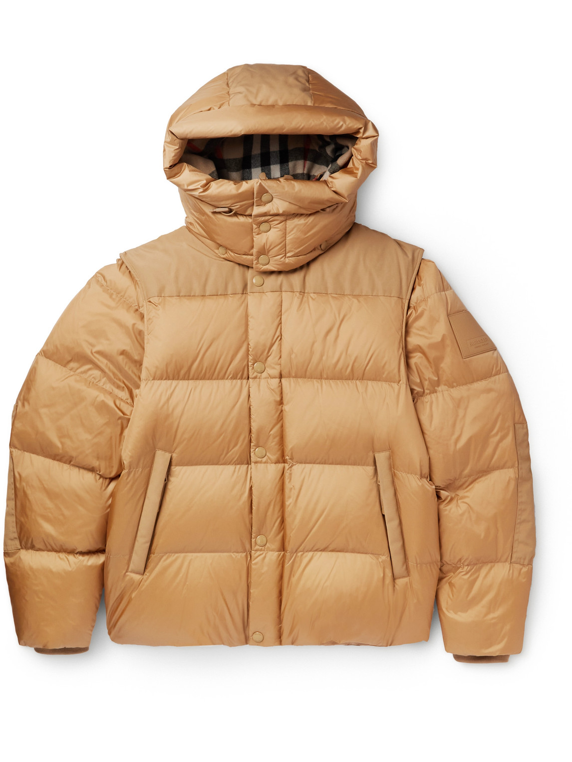 Shop Burberry Convertible Logo-appliquéd Quilted Shell Hooded Down Jacket In Neutrals