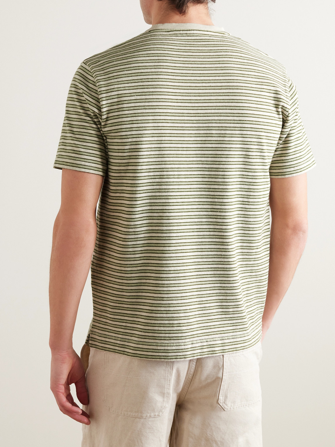 Shop Mr P Striped Organic Cotton-jersey T-shirt In Green