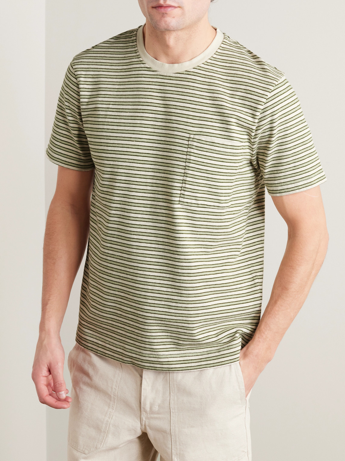 Shop Mr P Striped Organic Cotton-jersey T-shirt In Green