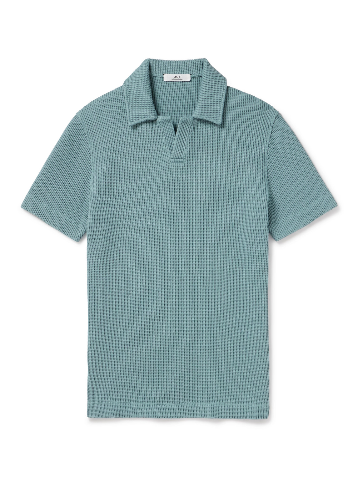 Mr P Waffle-knit Organic Cotton Polo Shirt In Blue