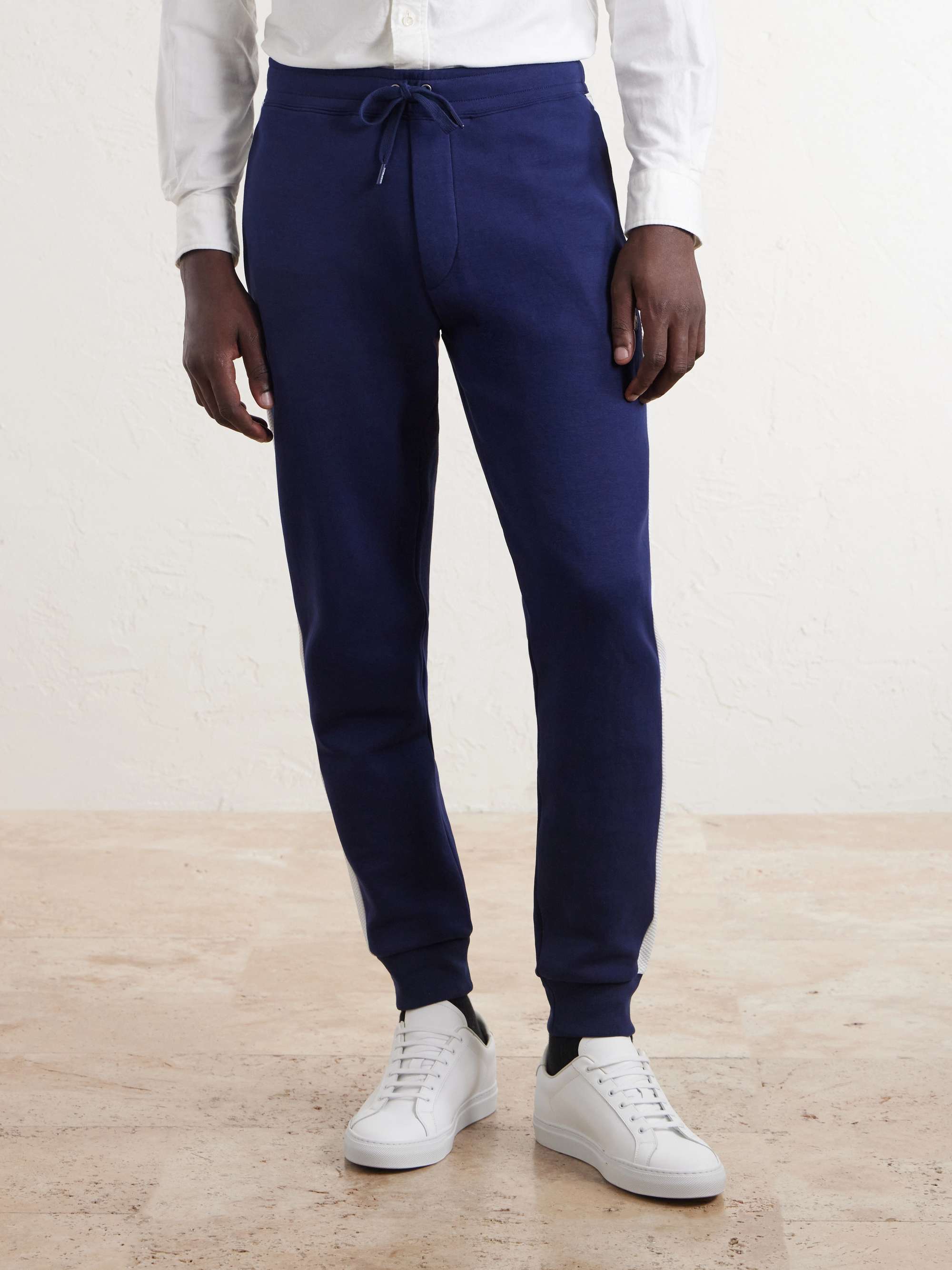 POLO RALPH LAUREN Wimbledon Tapered Mesh-Trimmed Cotton-Blend Sweatpants