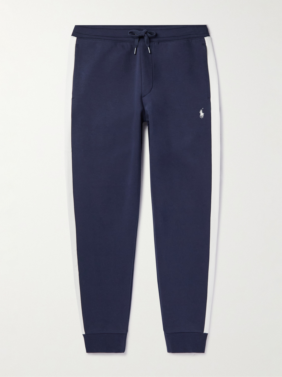 Polo Ralph Lauren Wimbledon Tapered Mesh-trimmed Cotton-blend Sweatpants In Blue