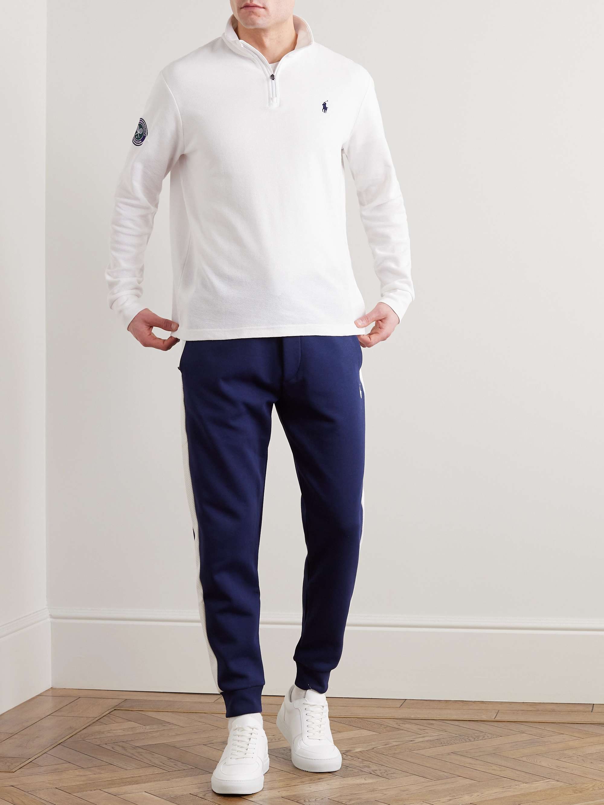 Wimbledon Appliquéd Logo-Embroidered Cotton-Piqué Half-Zip Top