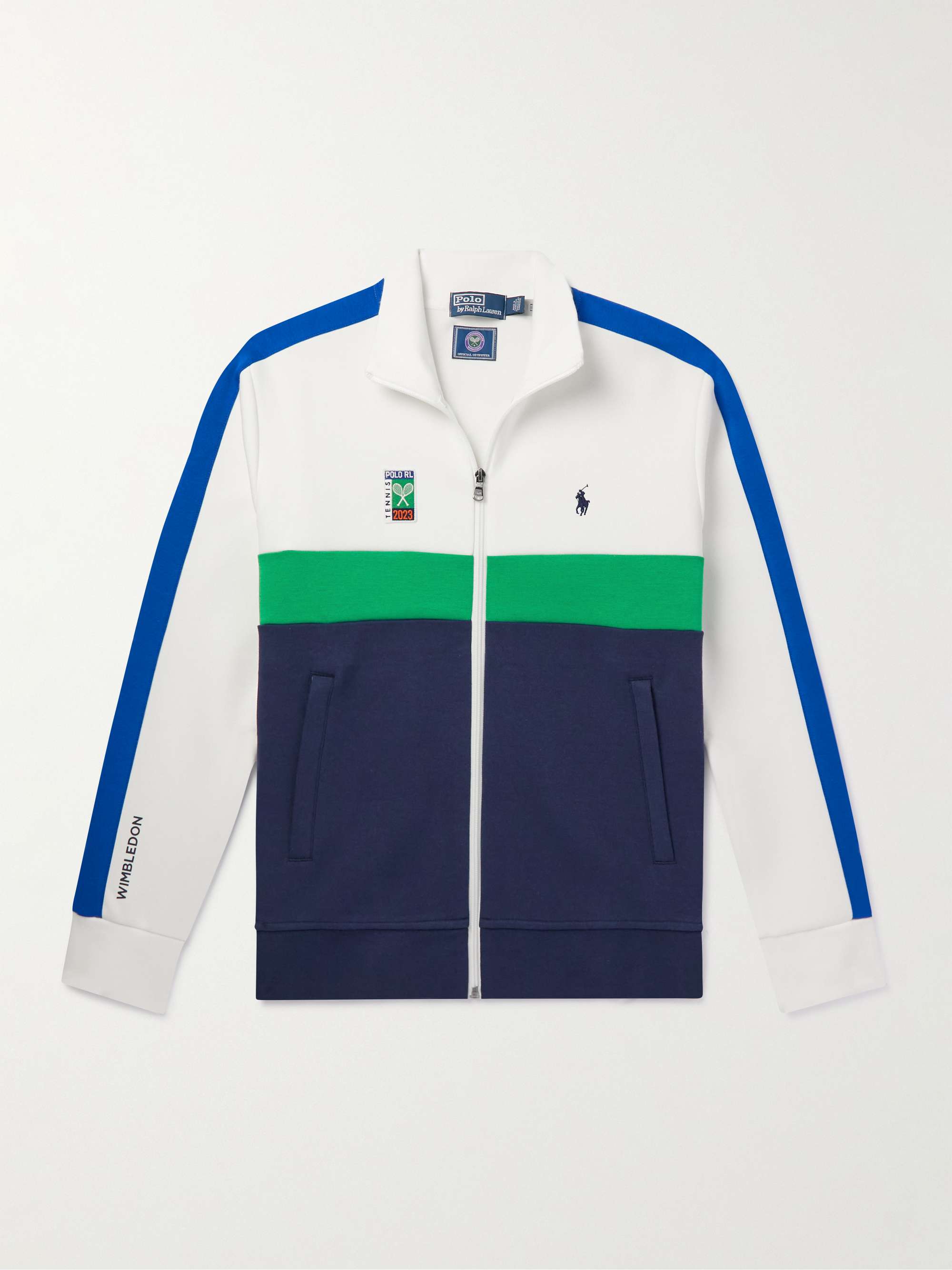 POLO RALPH LAUREN Wimbledon Colour-Block Logo-Appliquéd Cotton-Blend Jersey Sweatshirt