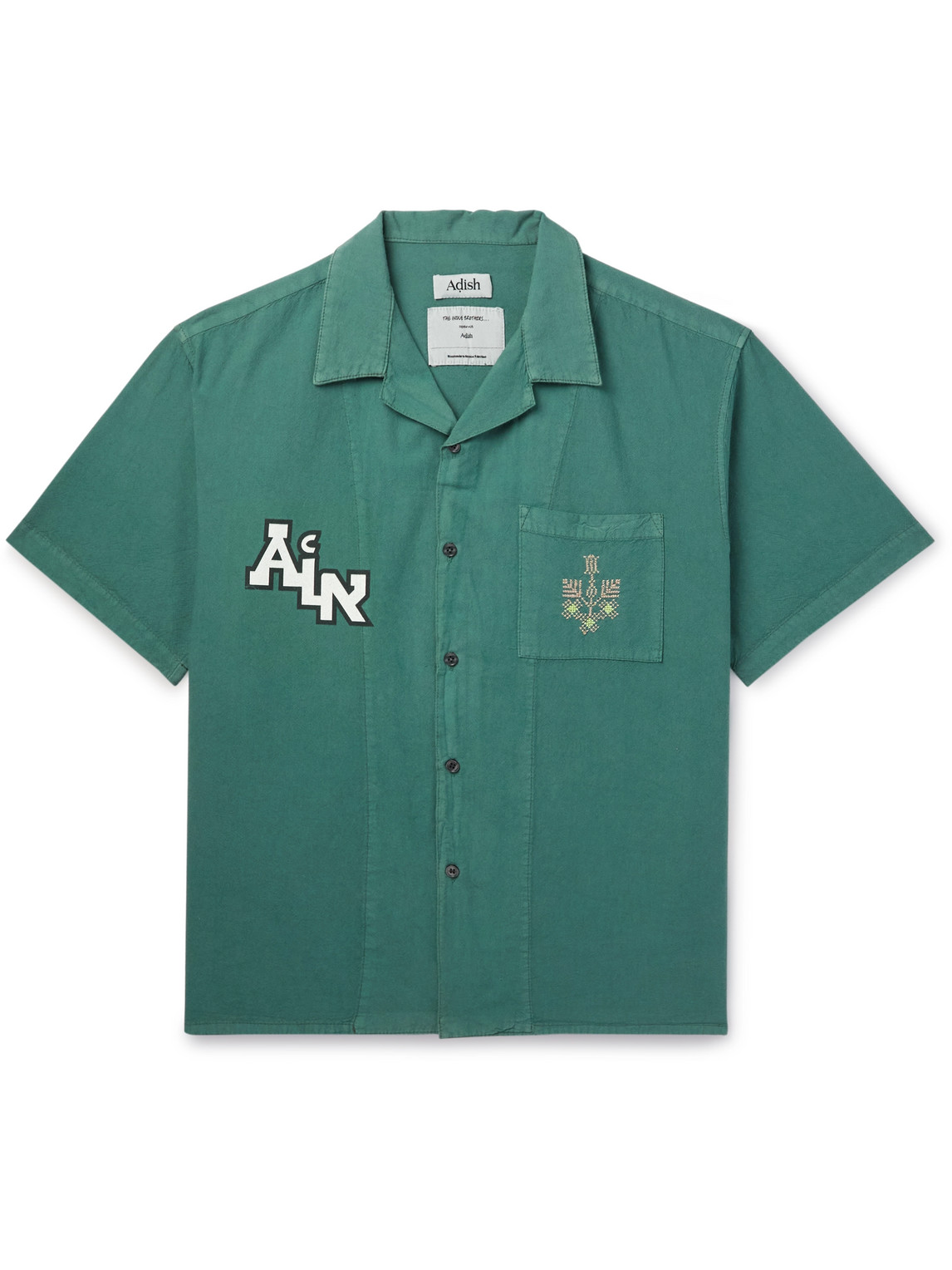 Adish The Inoue Brothers Camp-collar Logo-detailed Garment-dyed Cotton Shirt In Green