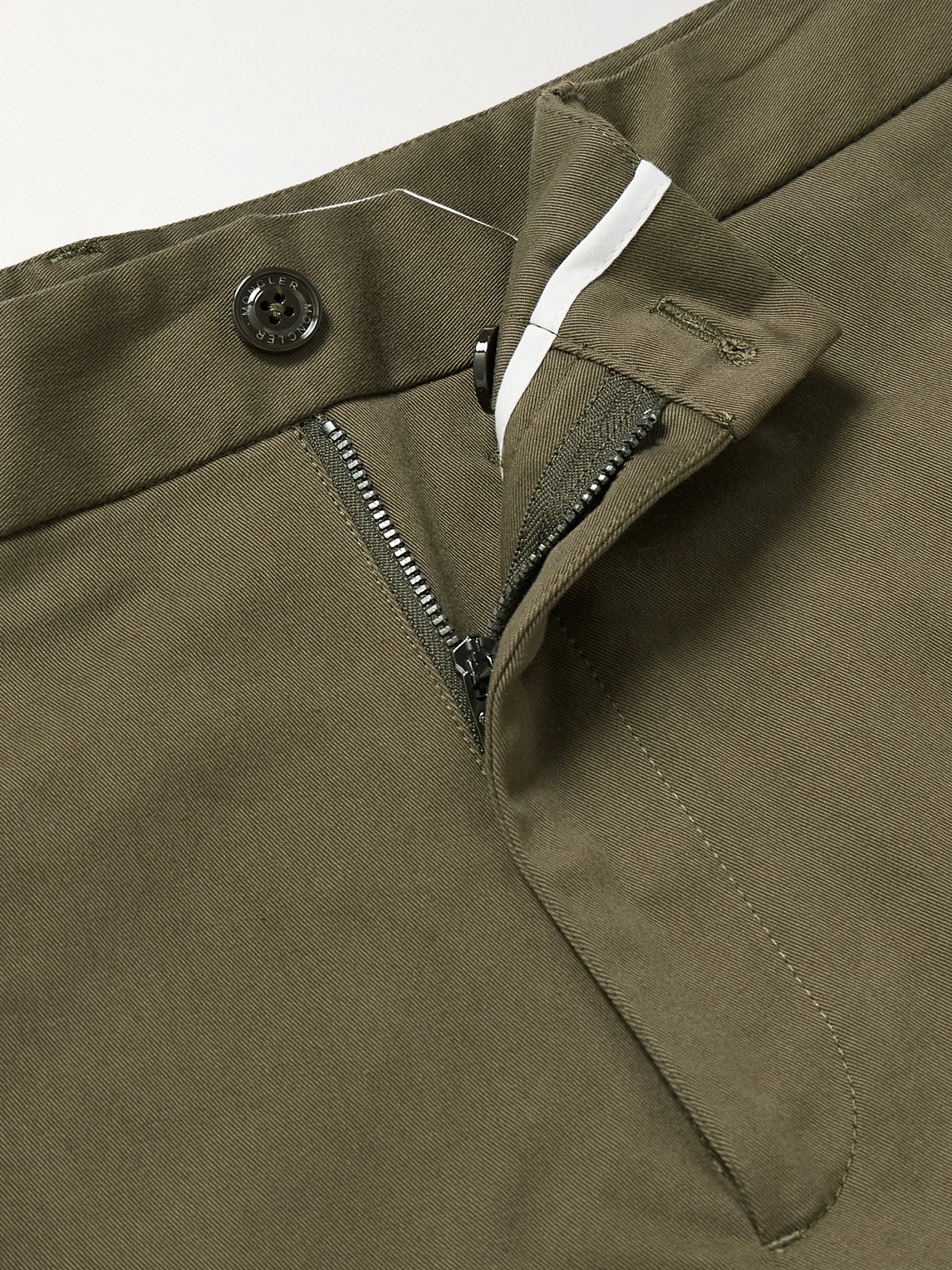 Shop Moncler Slim-fit Straight-leg Cotton-blend Twill Trousers In Green