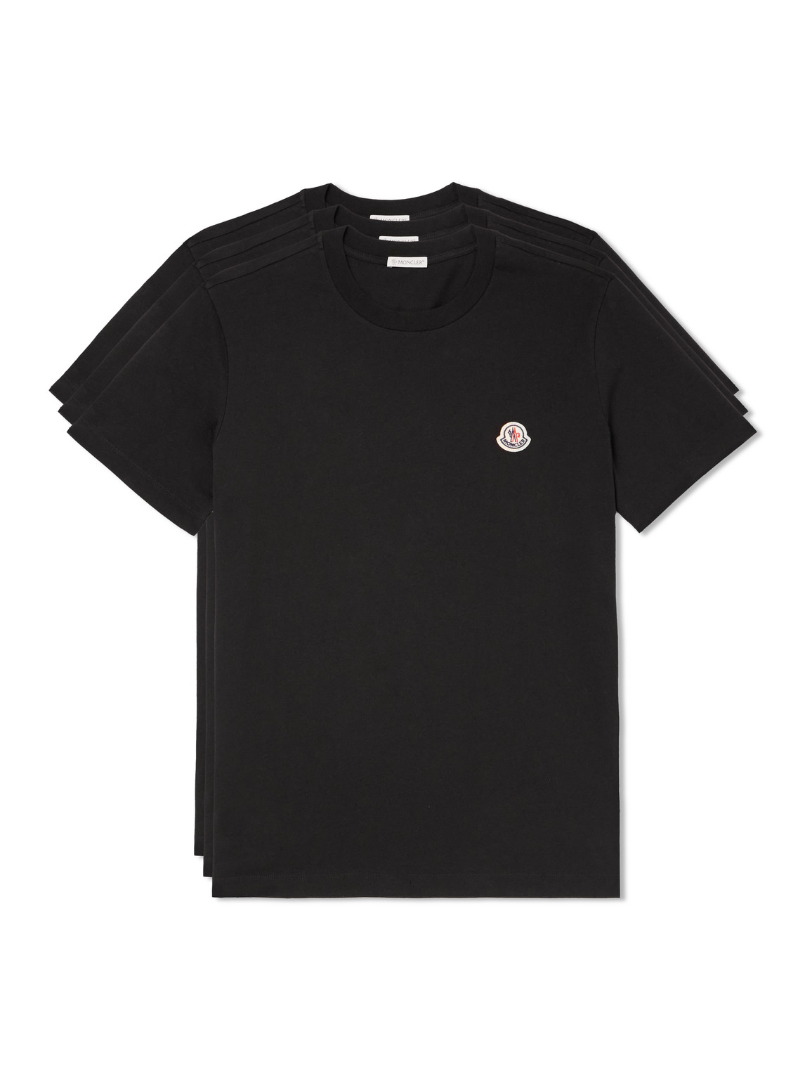 Shop Moncler Three-pack Logo-appliquéd Cotton-jersey T-shirts In Black