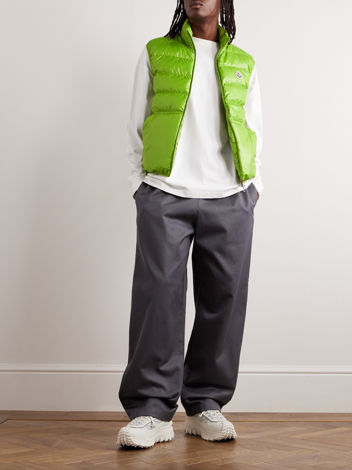 Shop Moncler Aube Slim-fit Logo-appliquéd Quilted Shell Down Gilet In Green