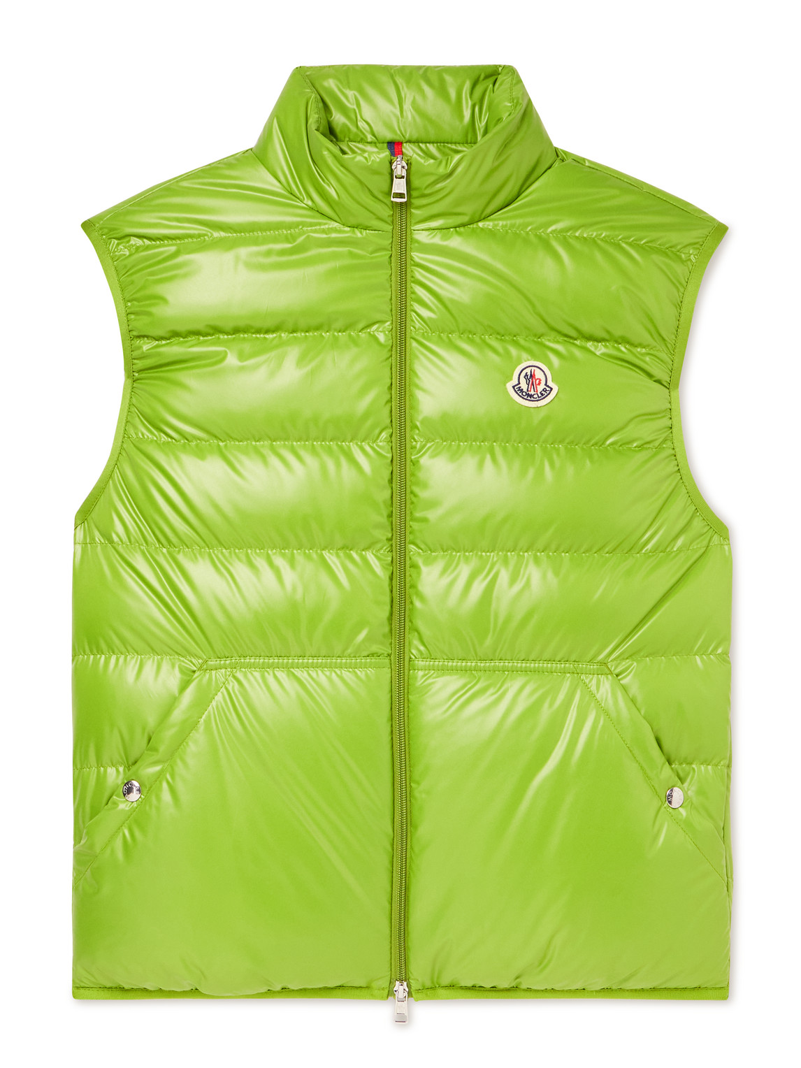 Shop Moncler Aube Slim-fit Logo-appliquéd Quilted Shell Down Gilet In Green