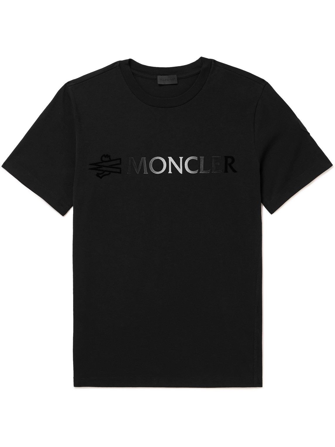 Shop Moncler Logo-flocked Cotton-jersey T-shirt In Black