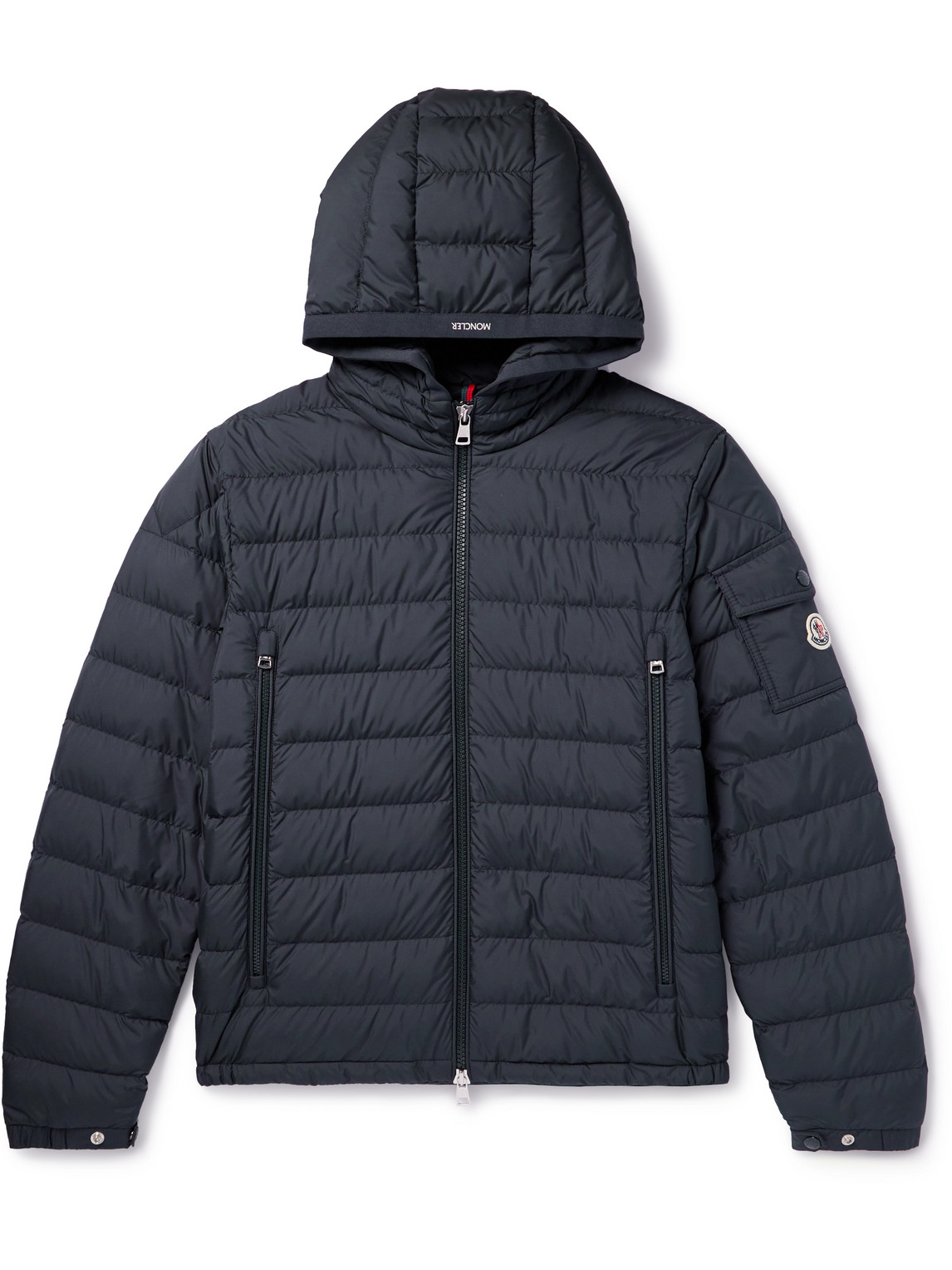 Moncler Galion Quilted Down Hooded Jacket In Blue