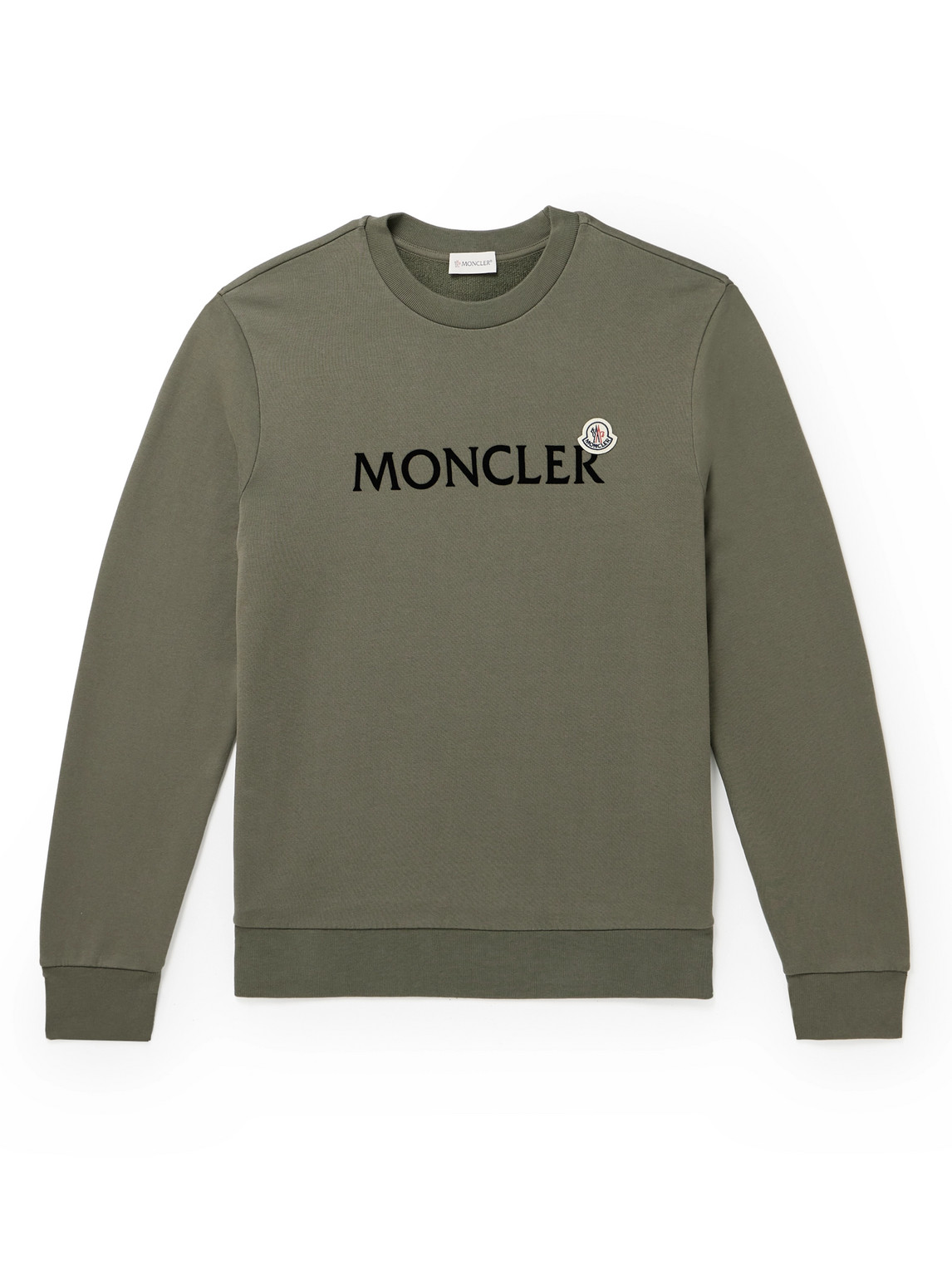 Moncler Appliquéd Logo-flocked Cotton-jersey Sweatshirt In Green