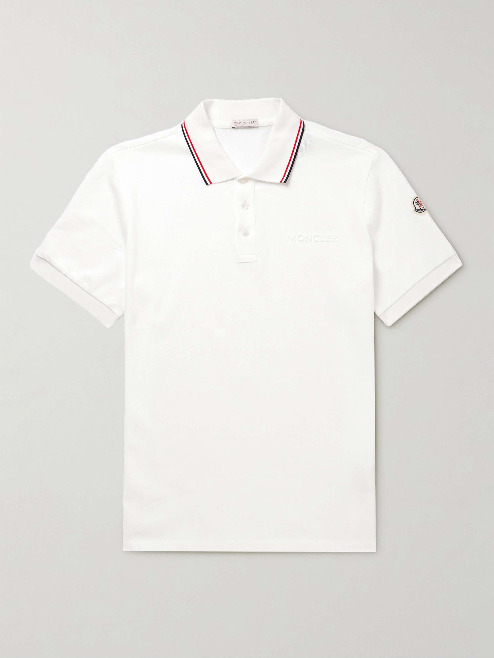 MONCLER Logo-Embossed Contrast-Tipped Cotton-Piqué Polo Shirt for Men ...