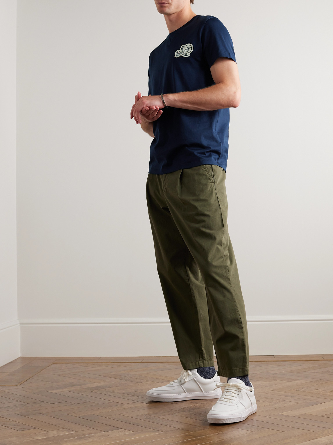 Moncler Double Logo Patch T-shirt In Blue