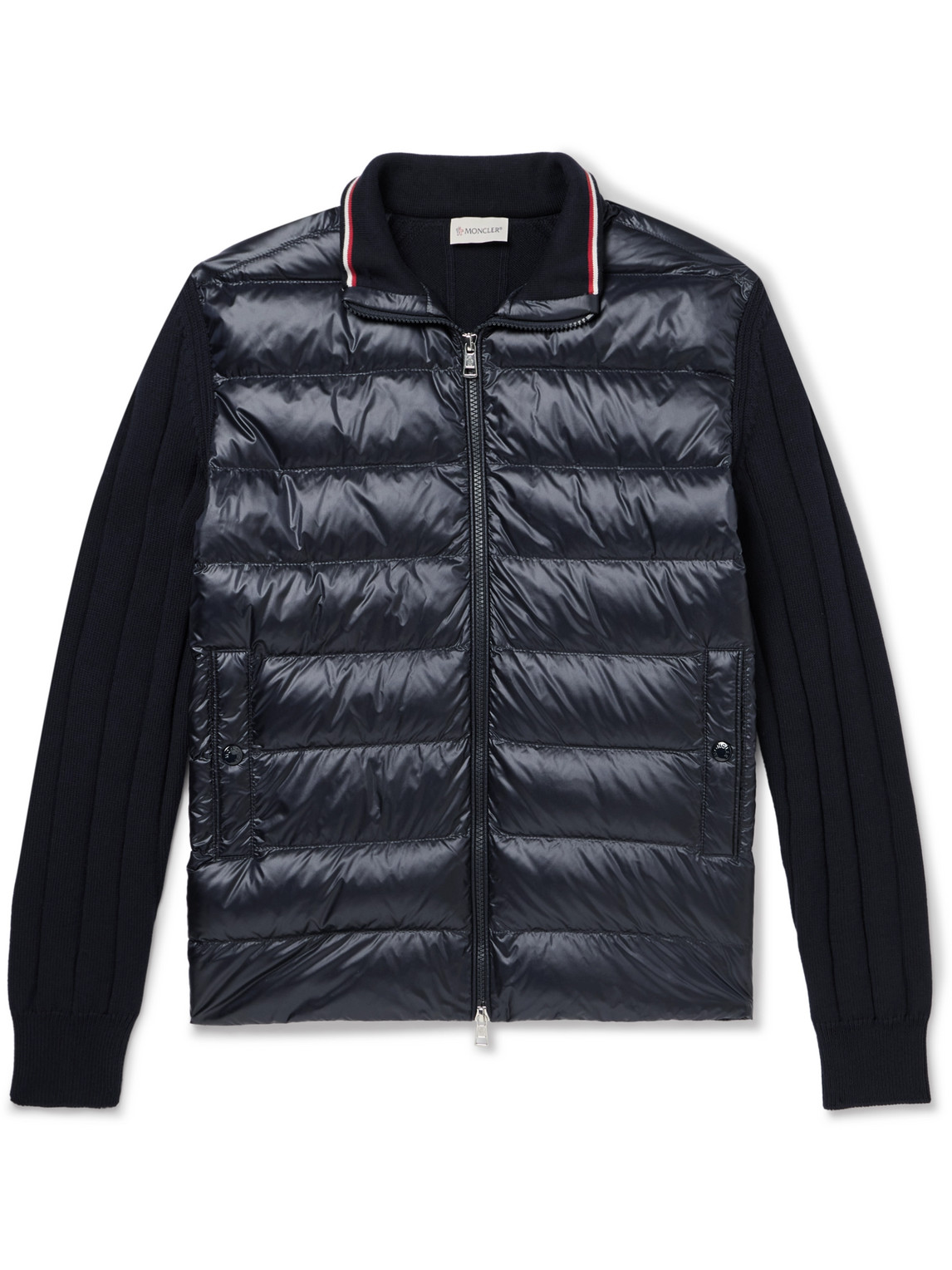 Logo-Appliquéd Ribbed Cotton and Quilted Shell Down Cardigan