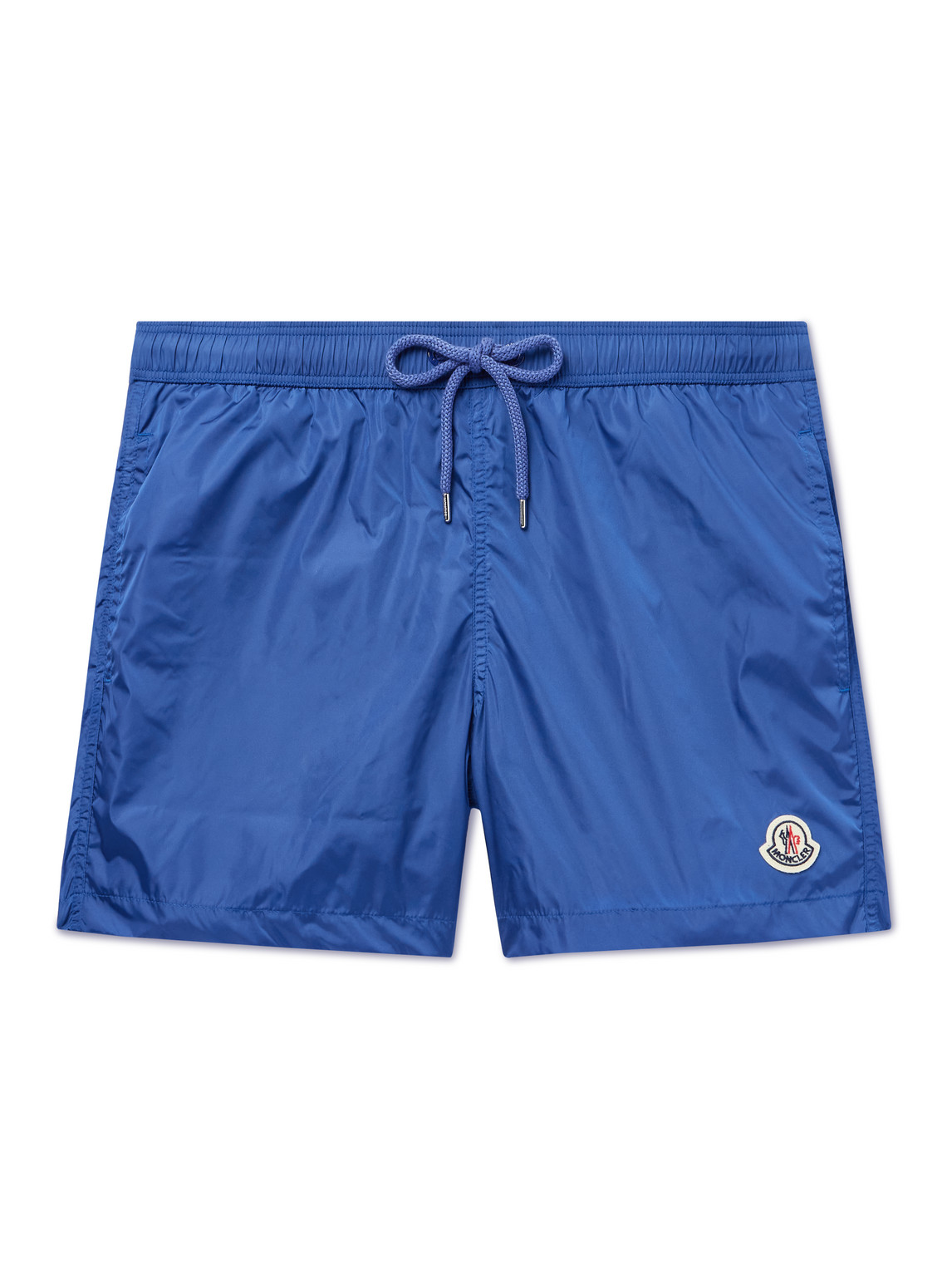 Shop Moncler Straight-leg Mid-length Logo-appliquéd Swim Shorts In Blue