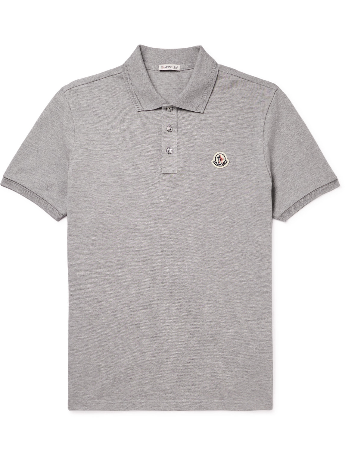 Moncler Logo-appliquéd Cotton-piqué Polo Shirt In Grey