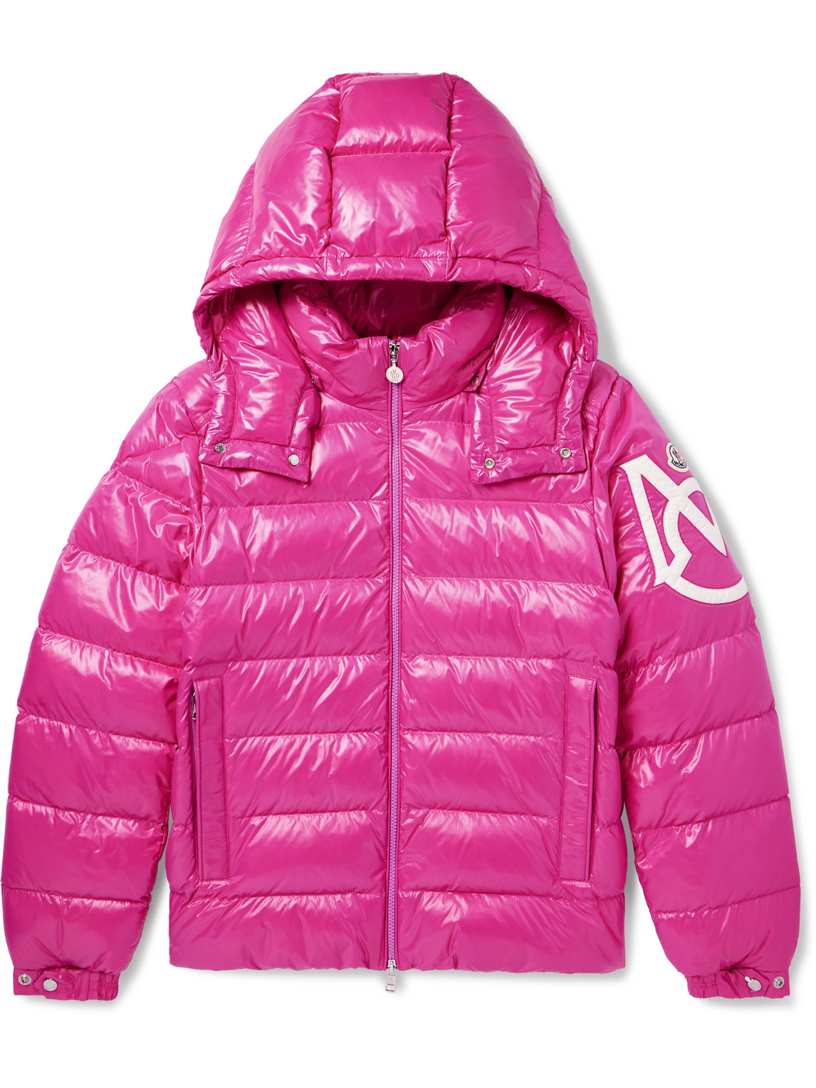 Moncler Saulx Logo-appliquéd Quilted Shell Hooded Down Jacket In Pink