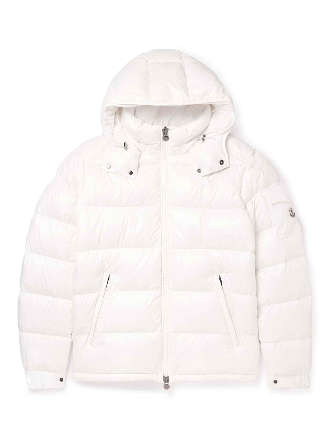 Shop Moncler Maya Logo-appliquéd Quilted Glossed-shell Hooded Down Jacket In White