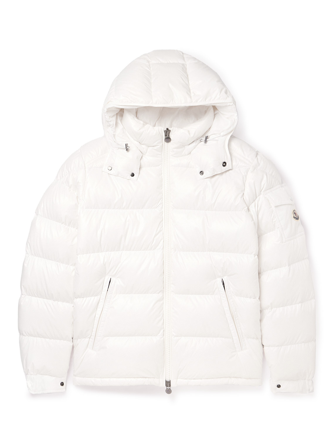 Maya Logo-Appliquéd Quilted Glossed-Shell Hooded Down Jacket