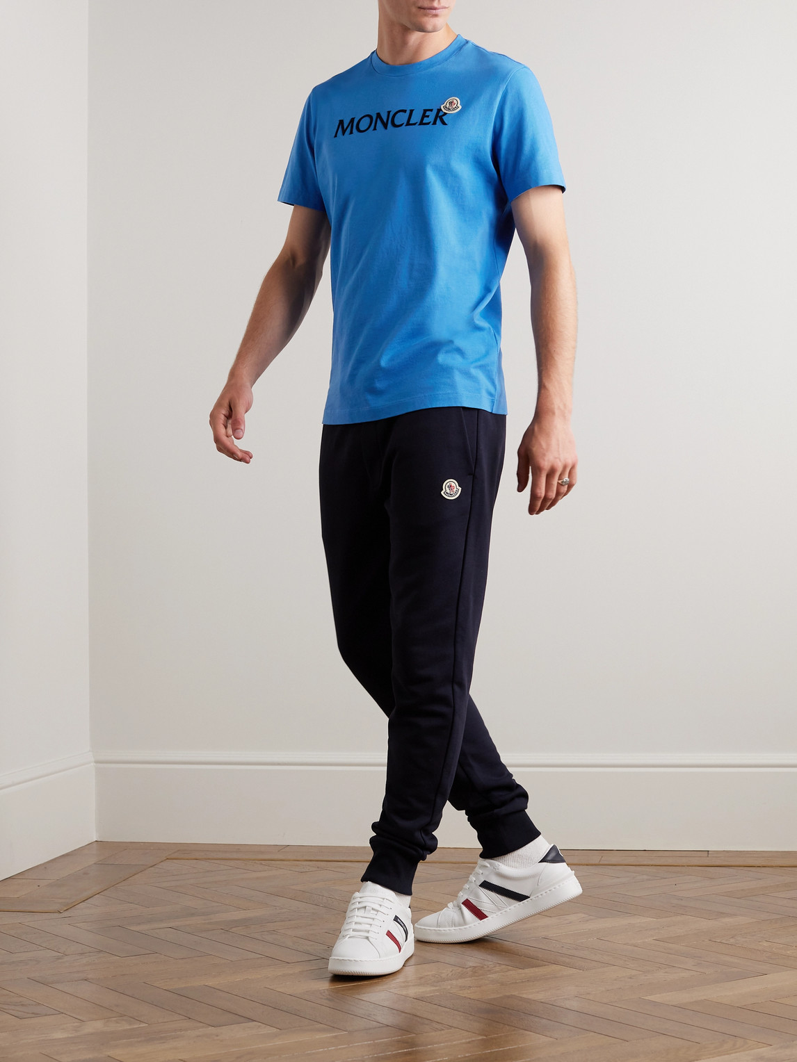 Moncler Slim-fit Logo-flocked Cotton-jersey T-shirt In Blue