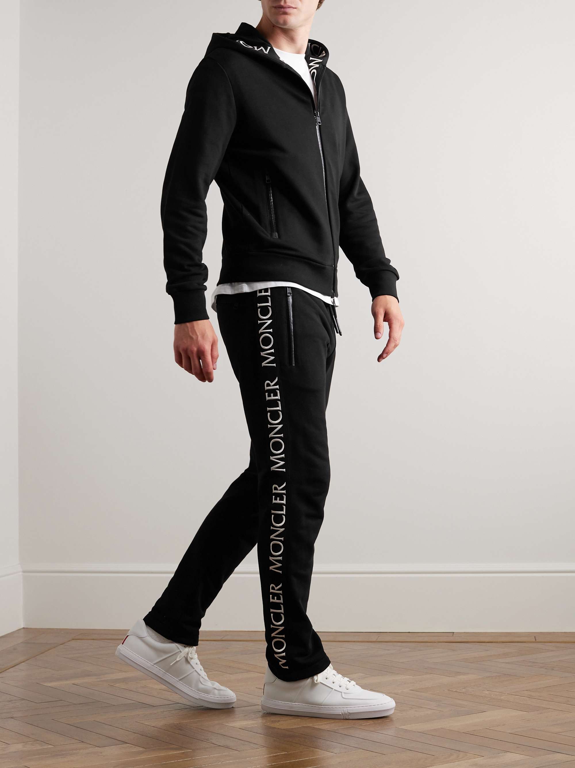 MONCLER Webbing-Trimmed Cotton-Jersey Tapered Sweatpants for Men