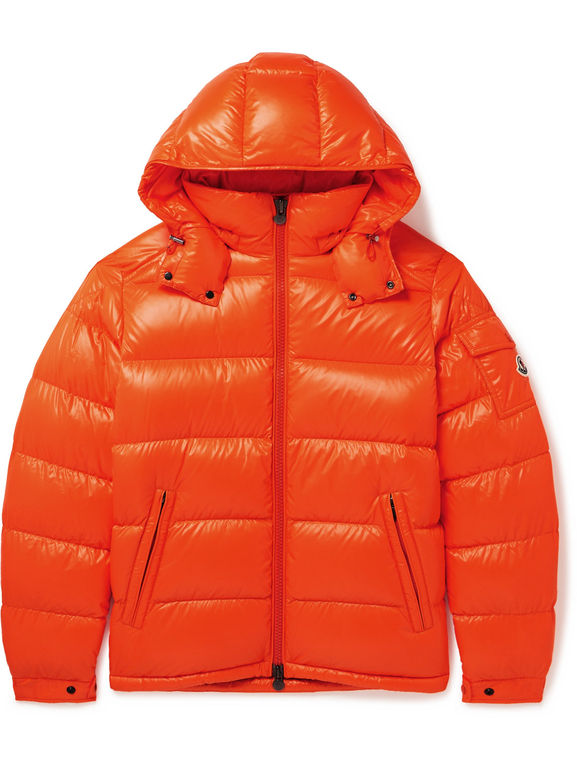 Moncler Maya Logo-appliquéd Quilted Shell Hooded Down Jacket In Orange