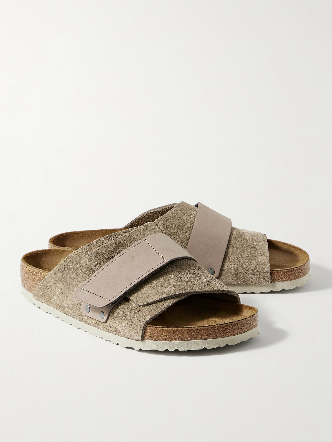 Shop Birkenstock Kyoto Nubuck-trimmed Suede Sandals In Neutrals
