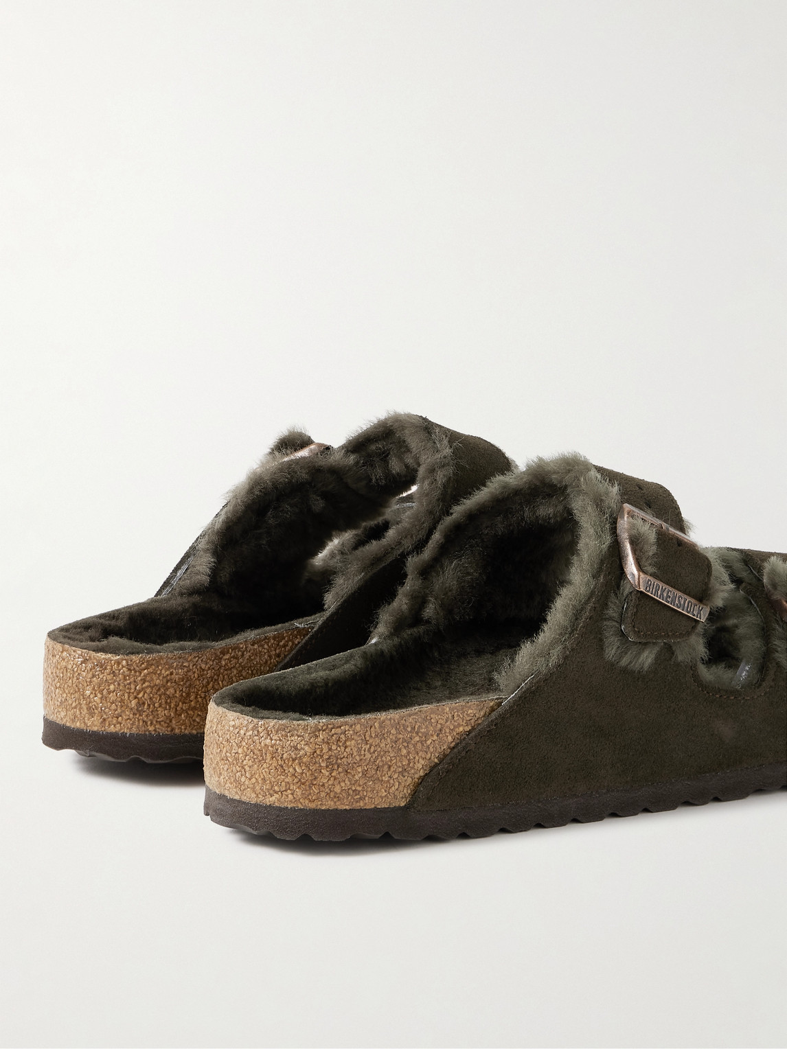 Shop Birkenstock Arizona Shearling-lined Suede Sandals In Green