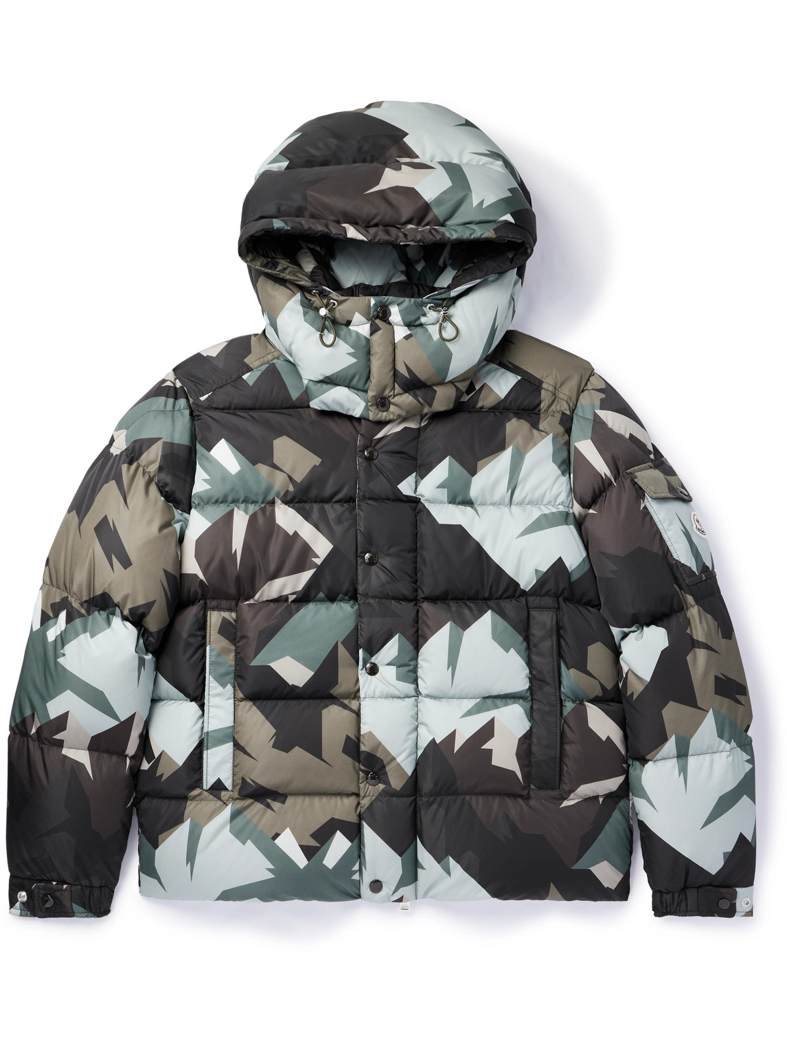 Moncler Quilted Printed Shell Hooded Down Jacket In Gray