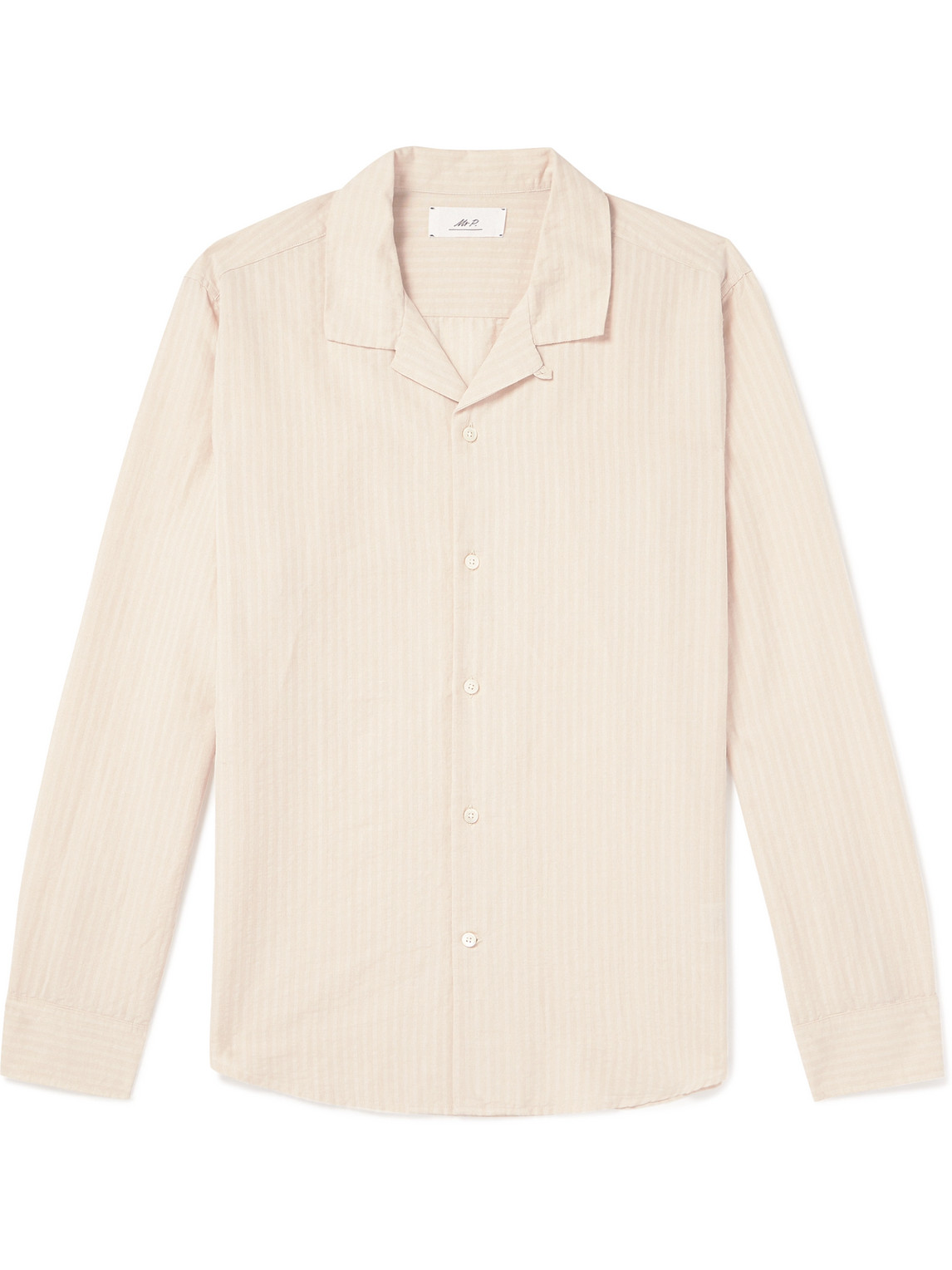 Convertible-Collar Striped Cotton and Linen-Blend Voile Shirt