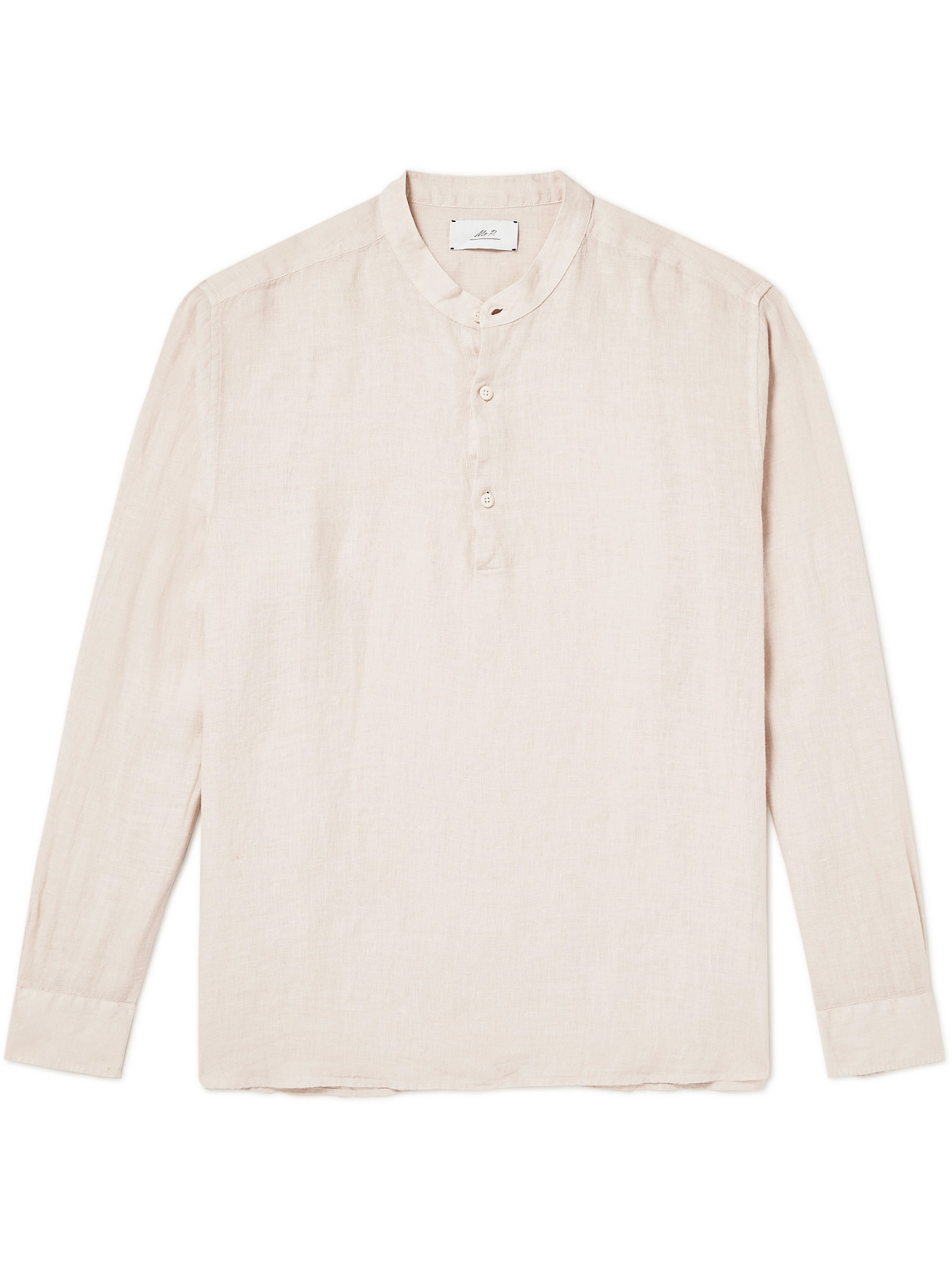 Mr P Mandarin-collar Garment-dyed Half-placket Linen Shirt In Neutrals