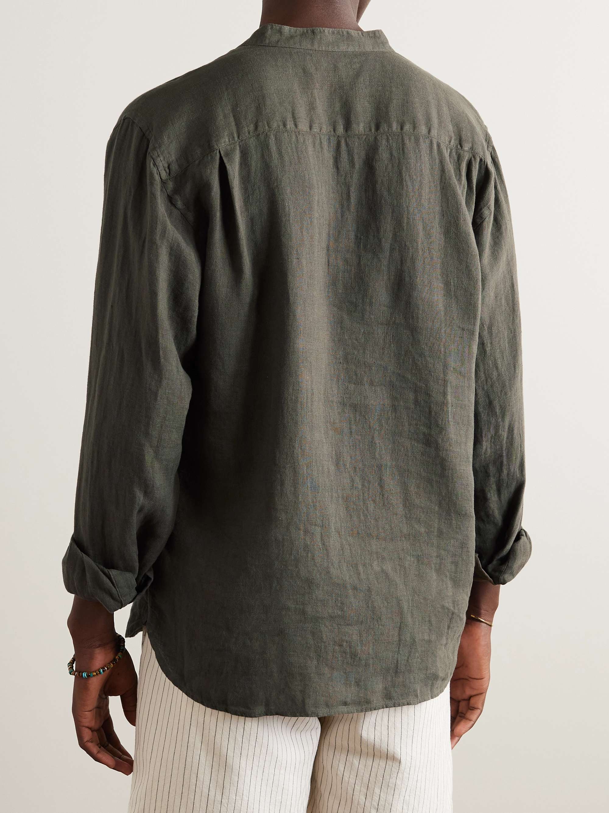 MR P. Mandarin-Collar Garment-Dyed Half-Placket Linen Shirt for Men ...